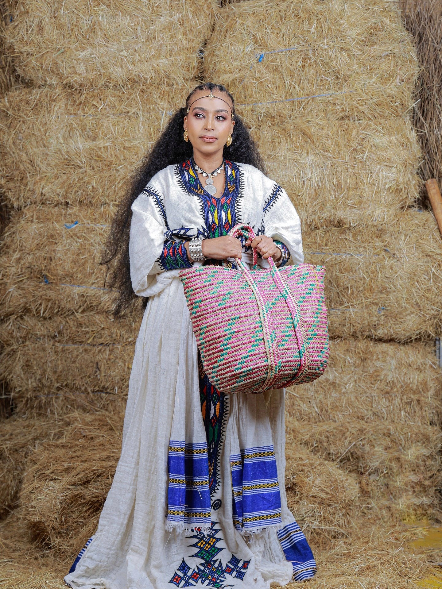 SHEWIT MULTICOLORED HABESHA KEMIS | ETHIOPIAN CLOTHING AND TRADITIONAL DRESS | VIBRANT EMBROIDERY HABESHA DRESS