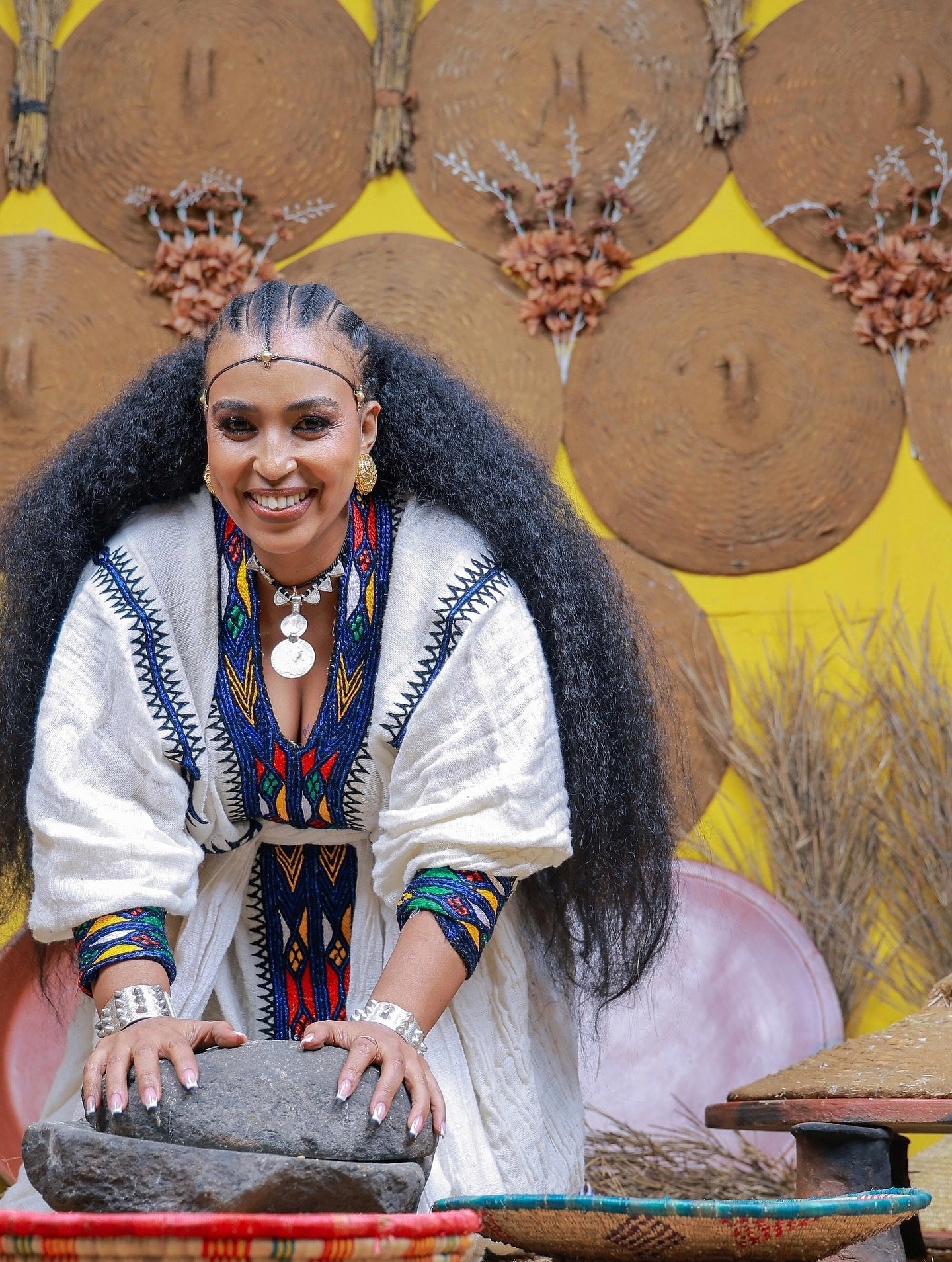 SHEWIT MULTICOLORED HABESHA KEMIS | ETHIOPIAN CLOTHING AND TRADITIONAL DRESS | VIBRANT EMBROIDERY HABESHA DRESS