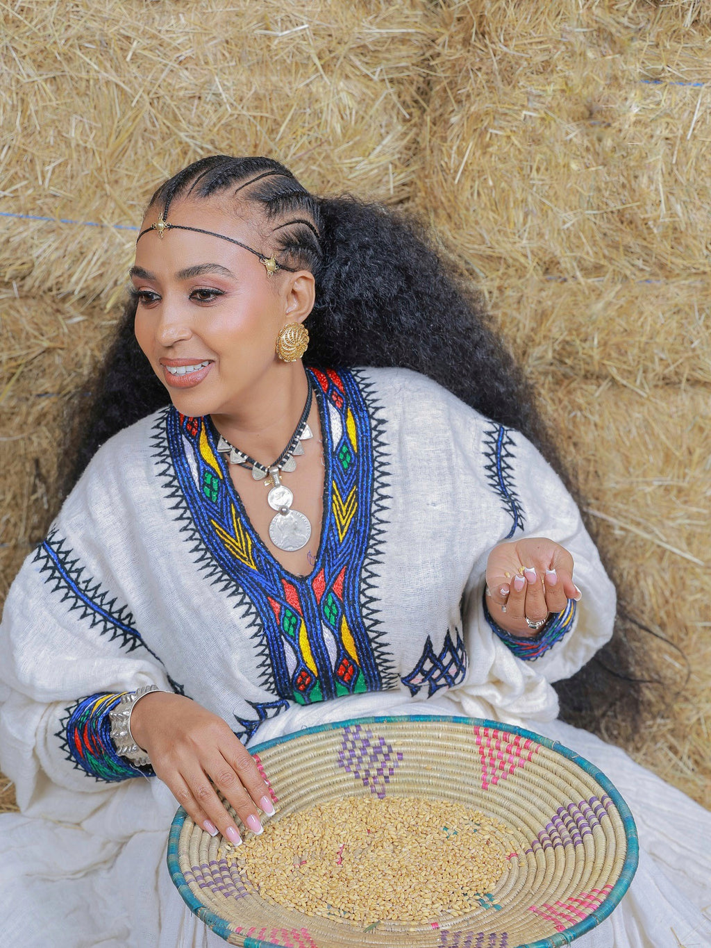 SHEWIT MULTICOLORED HABESHA KEMIS | ETHIOPIAN CLOTHING AND TRADITIONAL DRESS | VIBRANT EMBROIDERY HABESHA DRESS