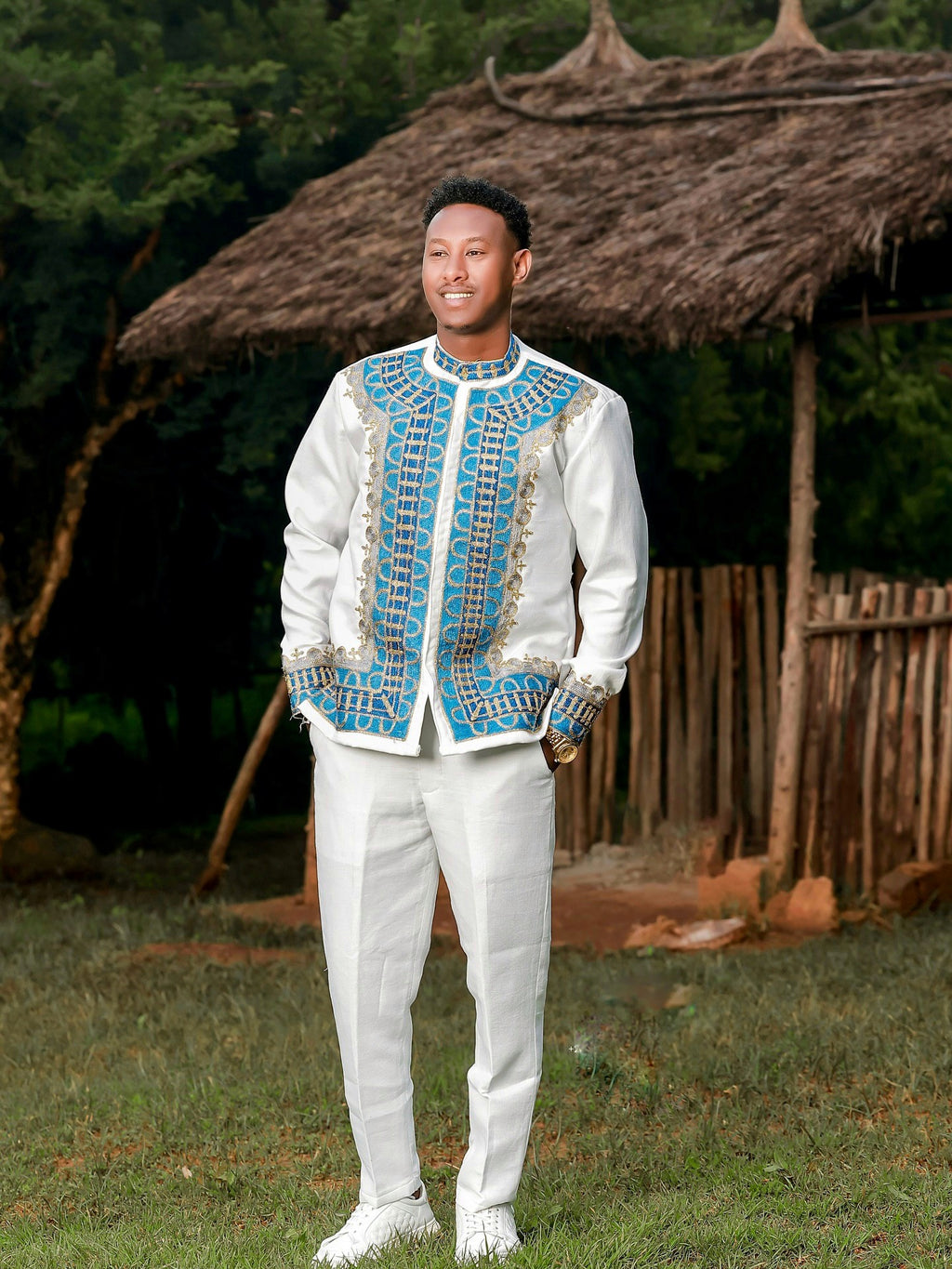 YARED MEN’S ETHIOPIAN CULTURAL SHIRT AND PANTS | HABESHA TRADITIONAL MEN’S OUTFIT