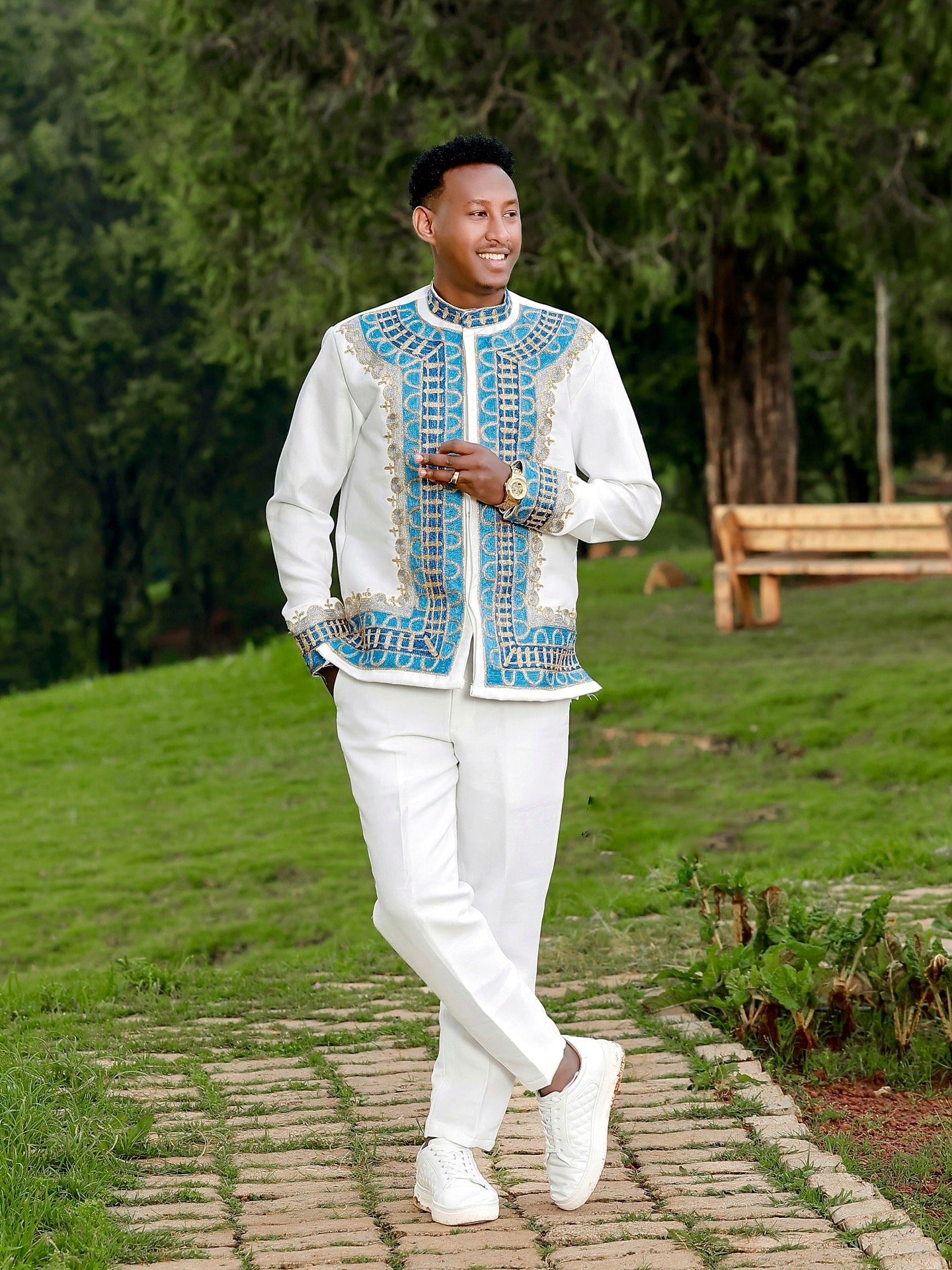 MEN’S ETHIOPIAN CULTURAL SHIRT AND PANTS, HABESHA TRADITIONAL MEN’S OUTFIT