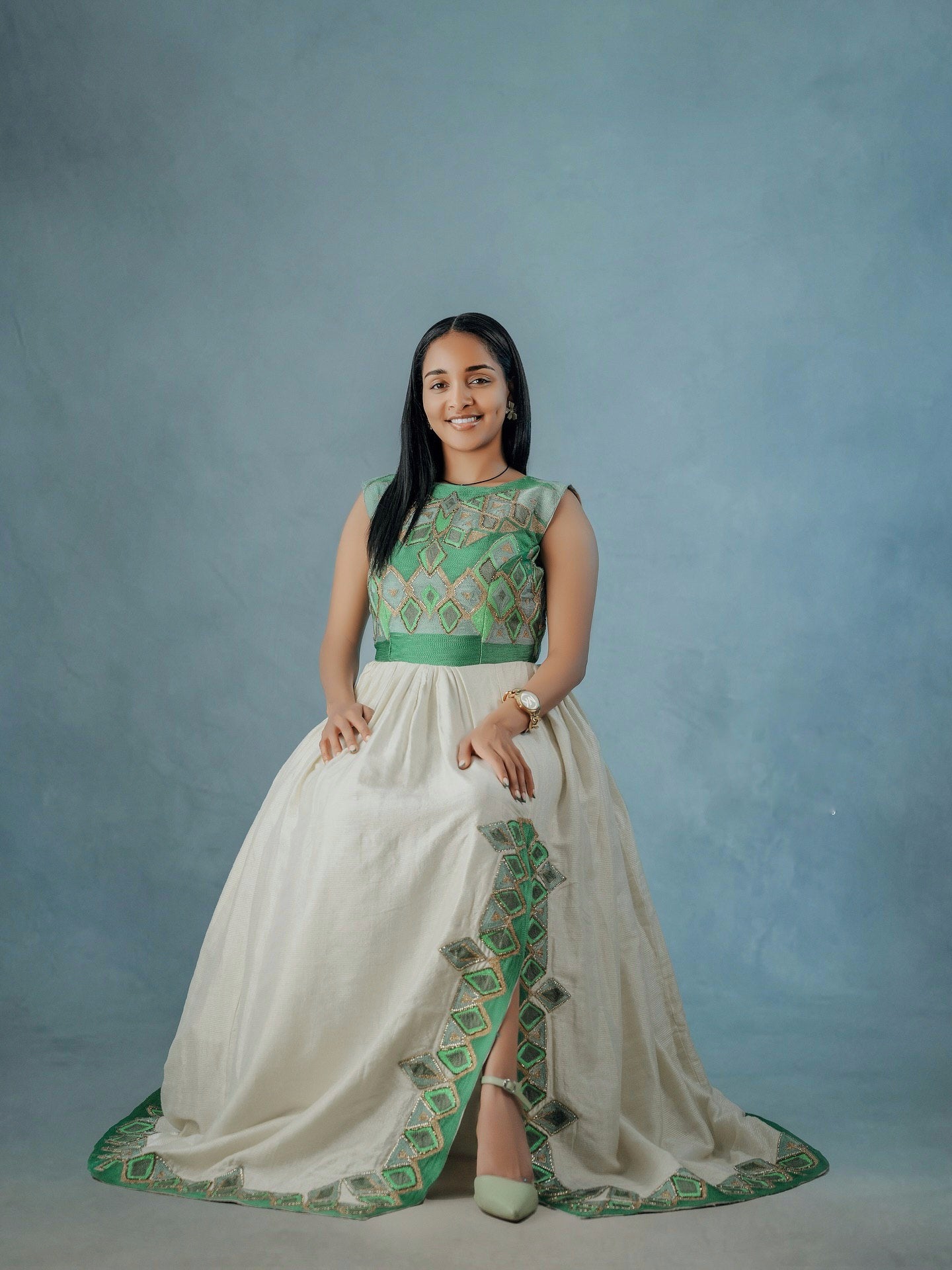 SEMEHAL GREEN AND GOLD HABESHA DRESS | TRADITIONAL ETHIOPIAN CLOTHING | ERITREAN AND HABESHA KEMIS STYLE