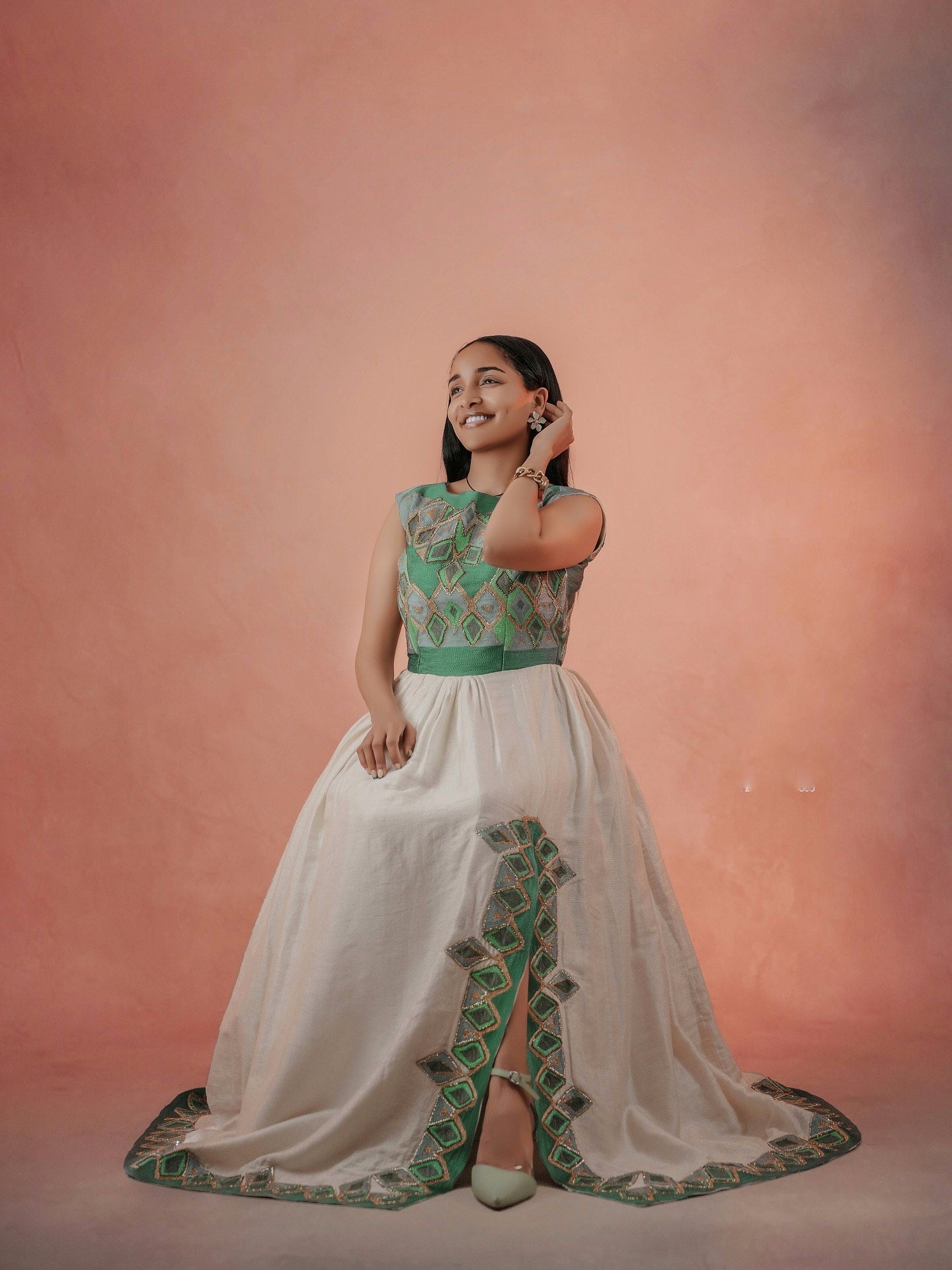 SEMEHAL GREEN AND GOLD HABESHA DRESS | TRADITIONAL ETHIOPIAN CLOTHING | ERITREAN AND HABESHA KEMIS STYLE