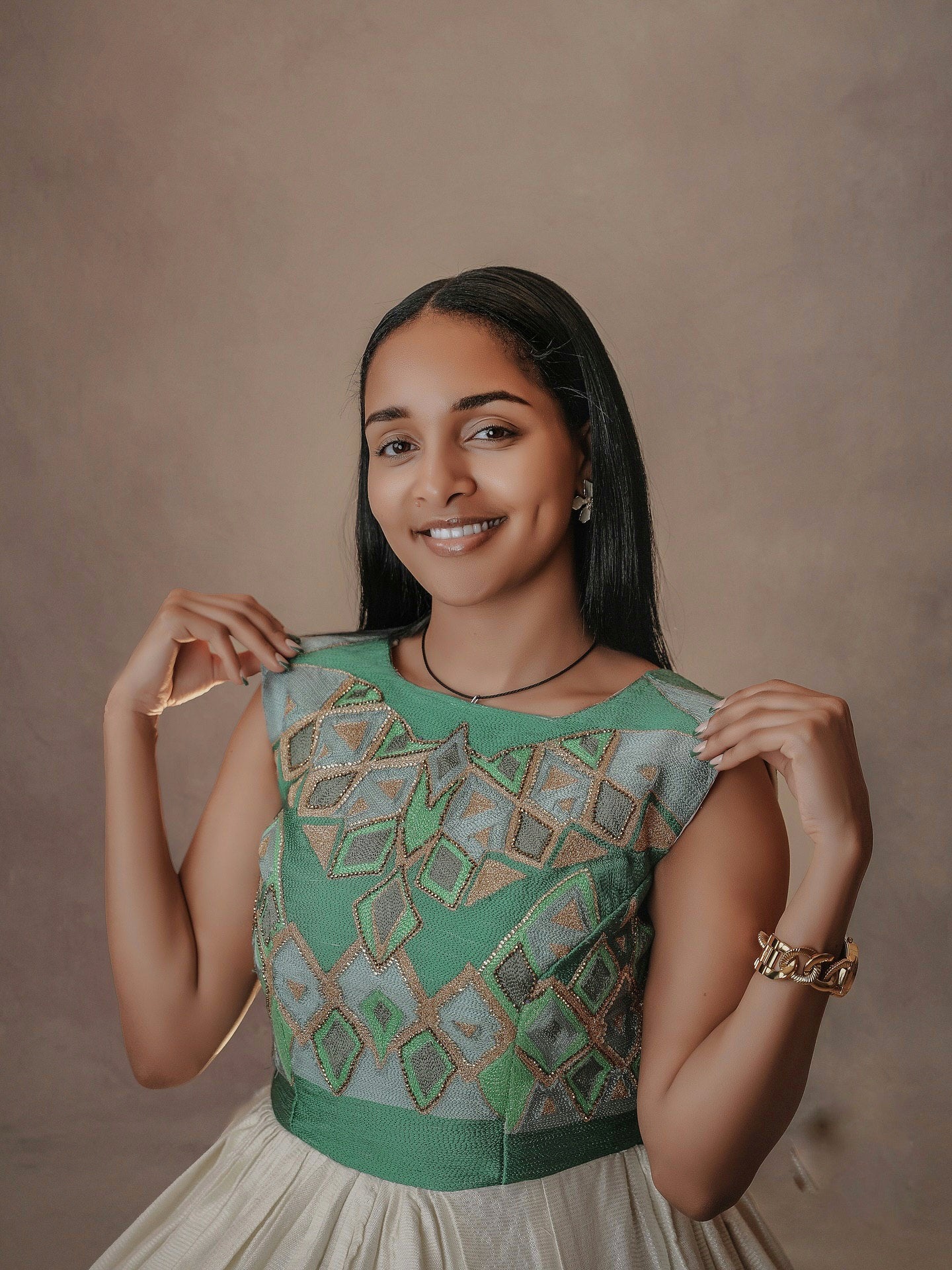 SEMEHAL GREEN AND GOLD HABESHA DRESS | TRADITIONAL ETHIOPIAN CLOTHING | ERITREAN AND HABESHA KEMIS STYLE