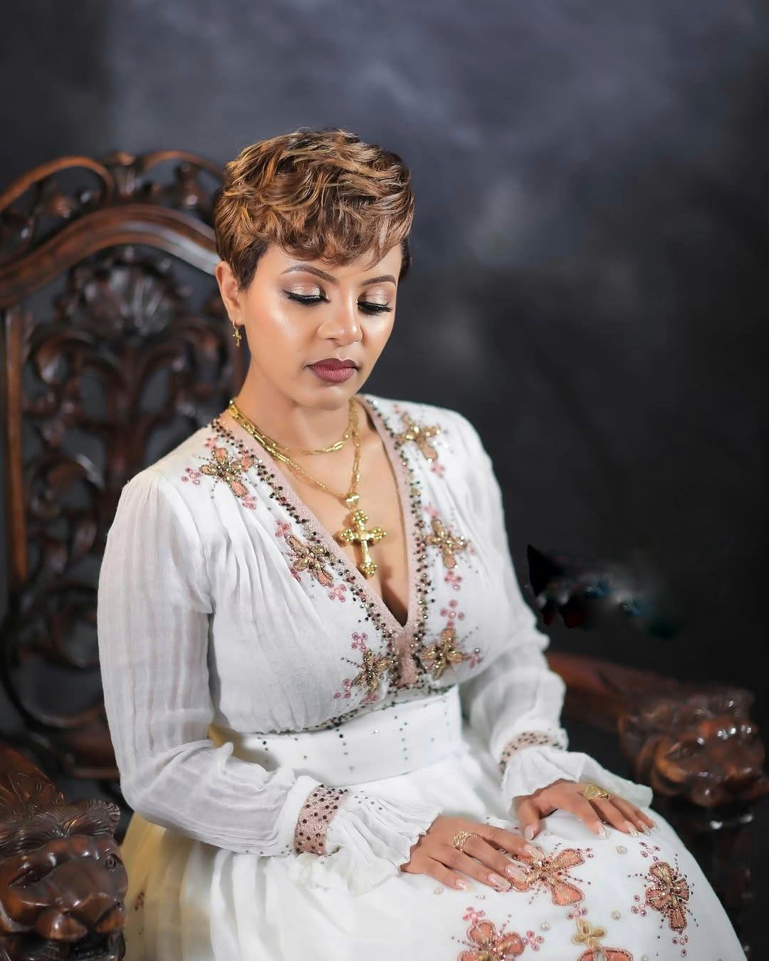 MIKAL CROSS EMBROIDERY HABESHA WEDDING DRESS | TRADITIONAL HABESHA KEMIS | CLASSIC HABESHA DRESS