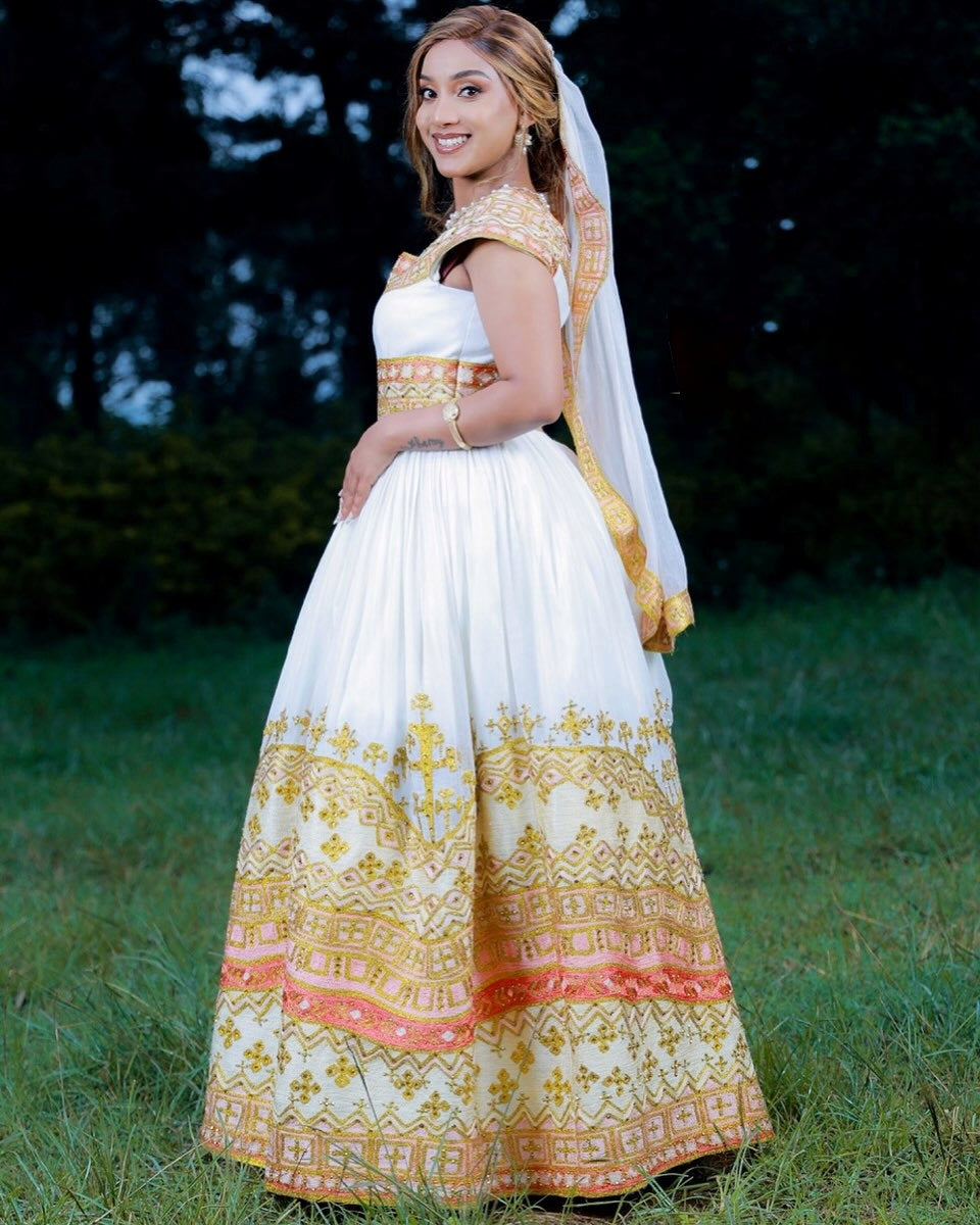 ETENESH AUTHENTIC HABESHA KEMIS | TRADITIONAL ETHIOPIAN WEDDING DRESS | HABESHA DRESS DESIGN