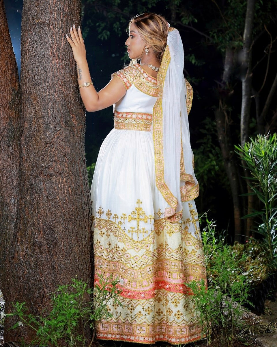 ETENESH AUTHENTIC HABESHA KEMIS | TRADITIONAL ETHIOPIAN WEDDING DRESS | HABESHA DRESS DESIGN