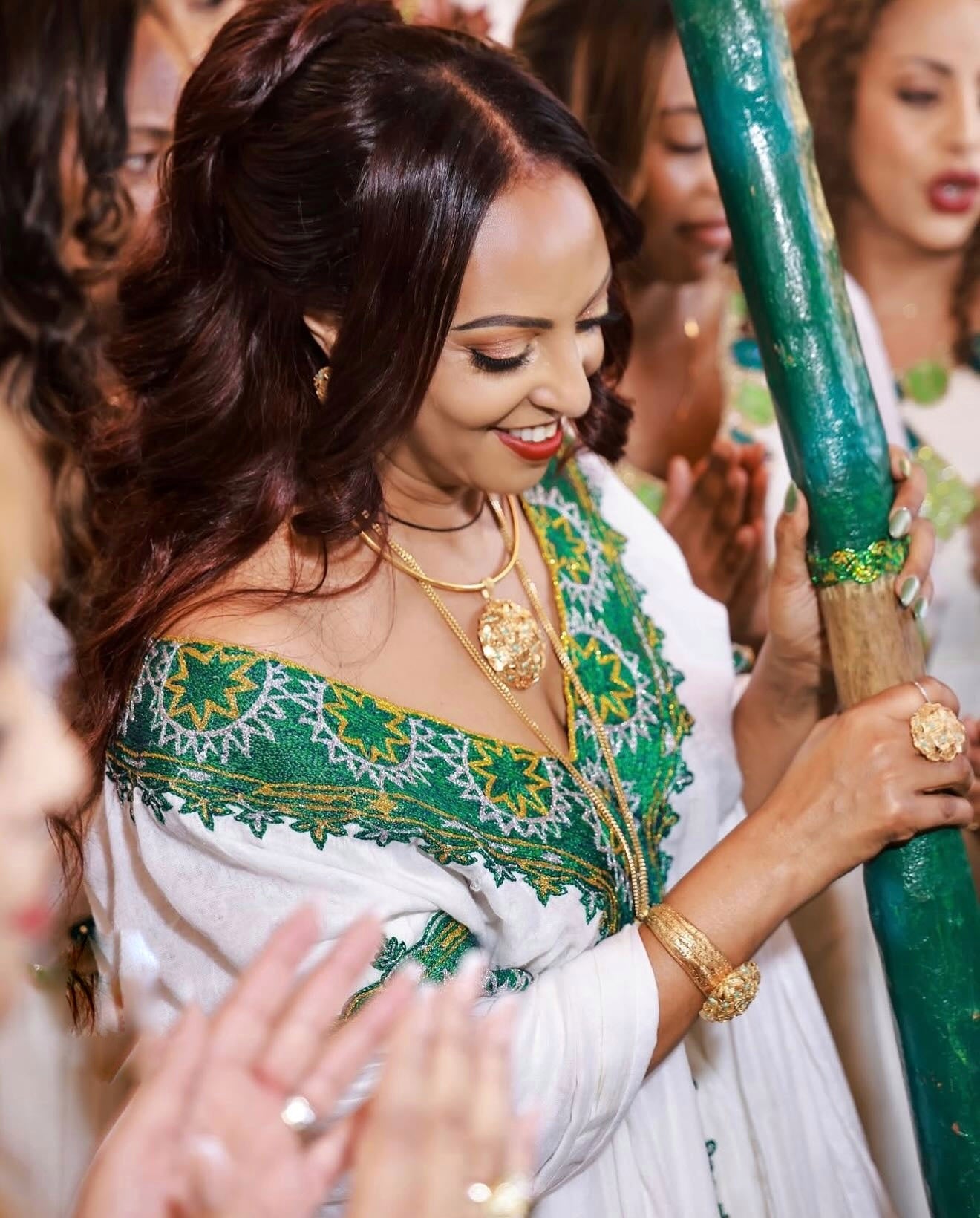 FIYORI GREEN EMBROIDERY HABESHA DRESS | HABESHA KEMIS FOR WEDDING | ETHIOPIAN WEDDING DRESS