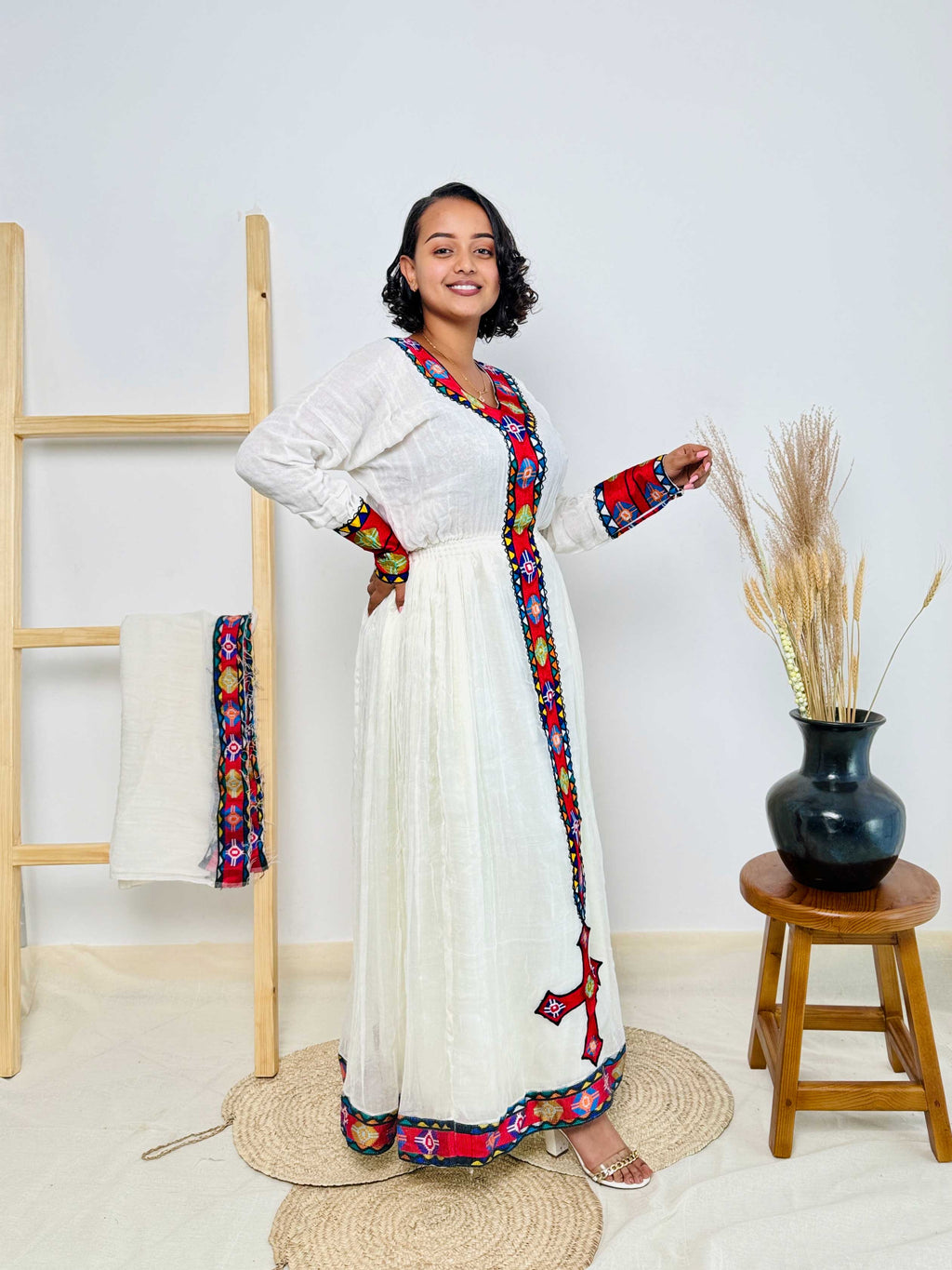 Elegant Red Habesha Dress Modern & Simple Design Hab54