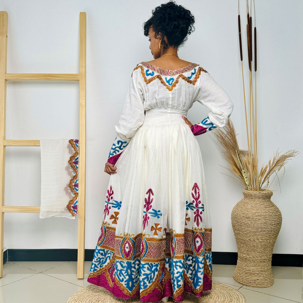 Habesha Dress | Elegant Purple Traditional Wear | Special Occasion Outfit | Handwoven Embroidery Hab56