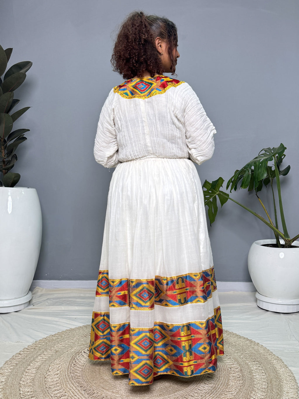 Yellow, Blue & Red Tibeb Habesha Kemis | Handwoven Ethiopian Dress Hab263