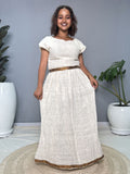 Cream and Gold Handwoven Habesha Kemis | Traditional Ethiopian Dress Hab264
