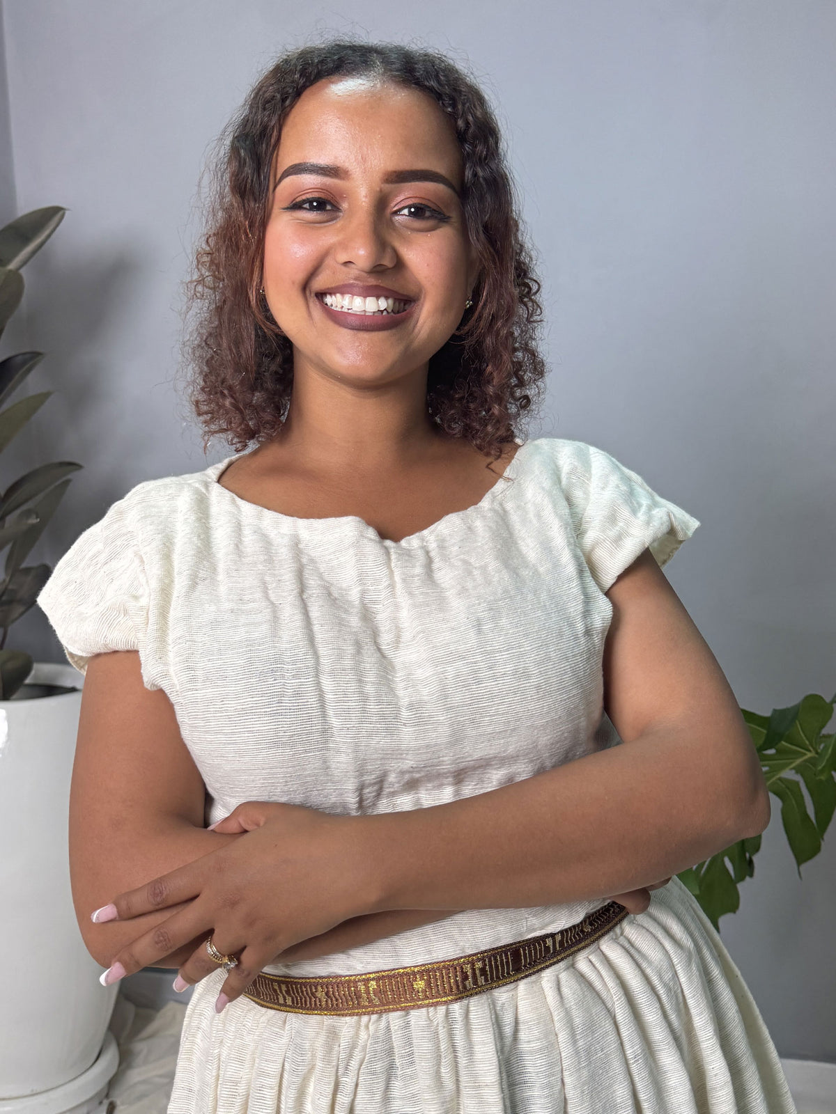 Cream and Gold Handwoven Habesha Kemis | Traditional Ethiopian Dress Hab264