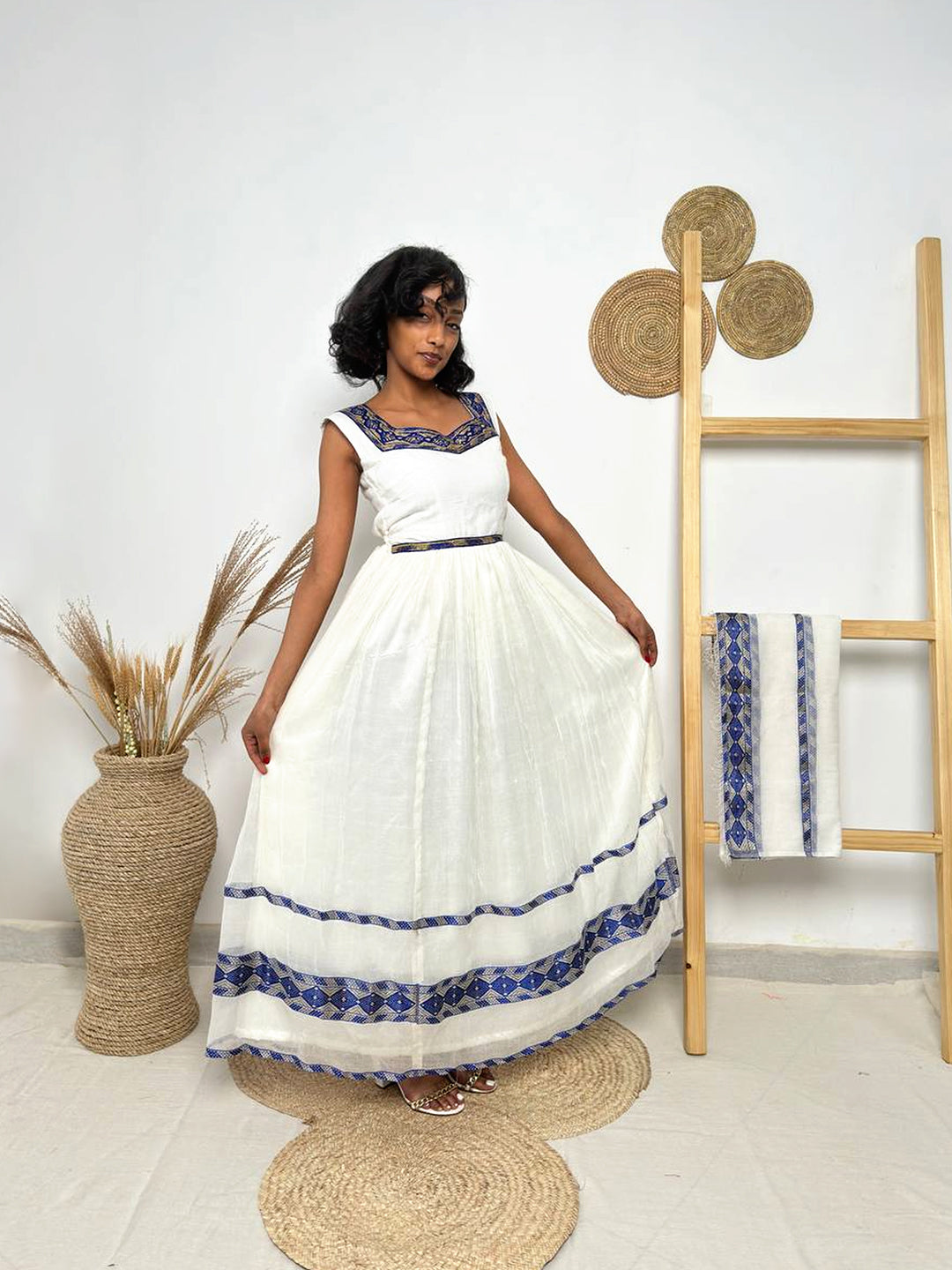 Royal Blue Horizon Habesha Dress | Classic Ethiopian Kemis Hab249