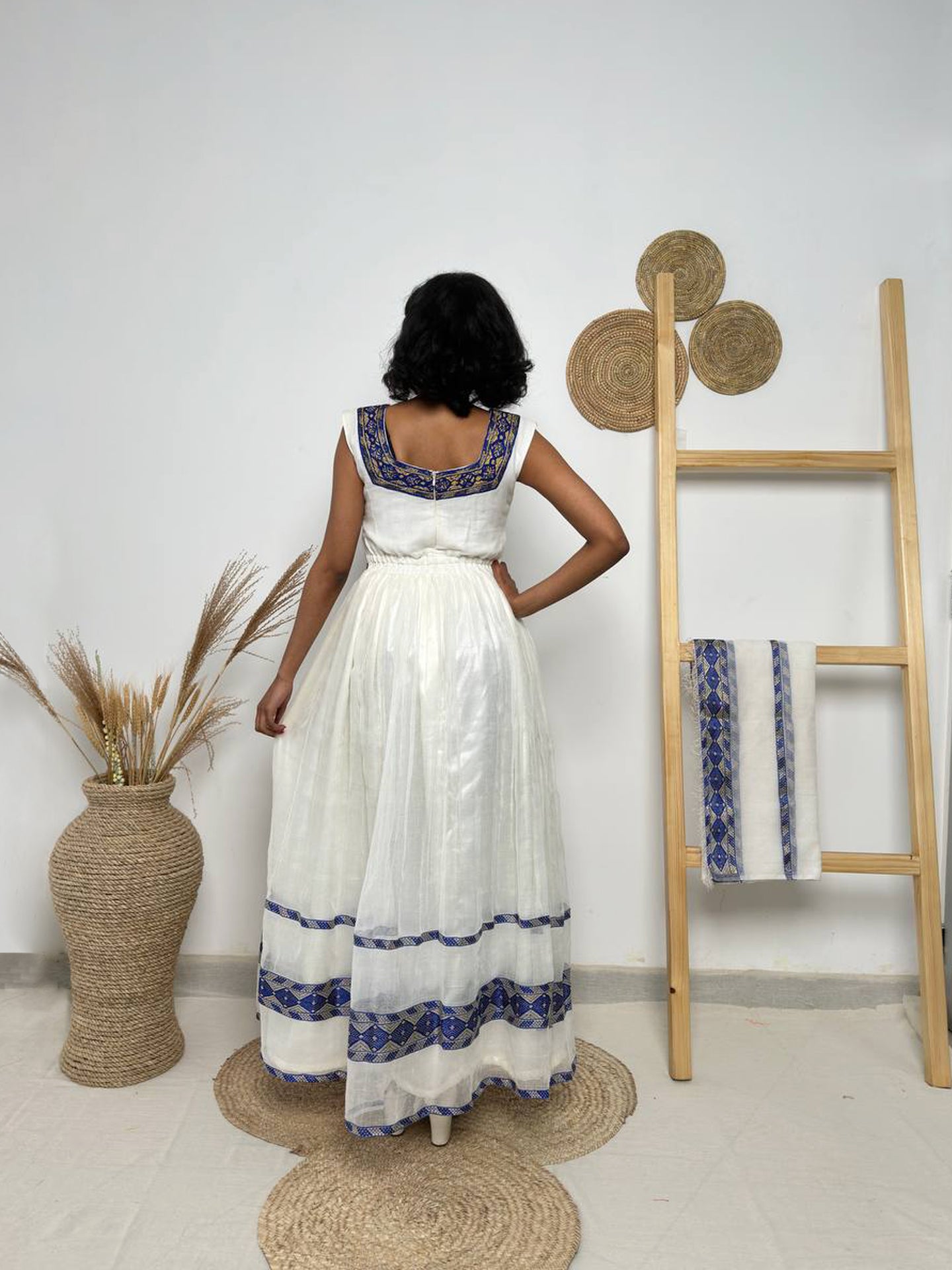 Royal Blue Horizon Habesha Dress | Classic Ethiopian Kemis Hab249