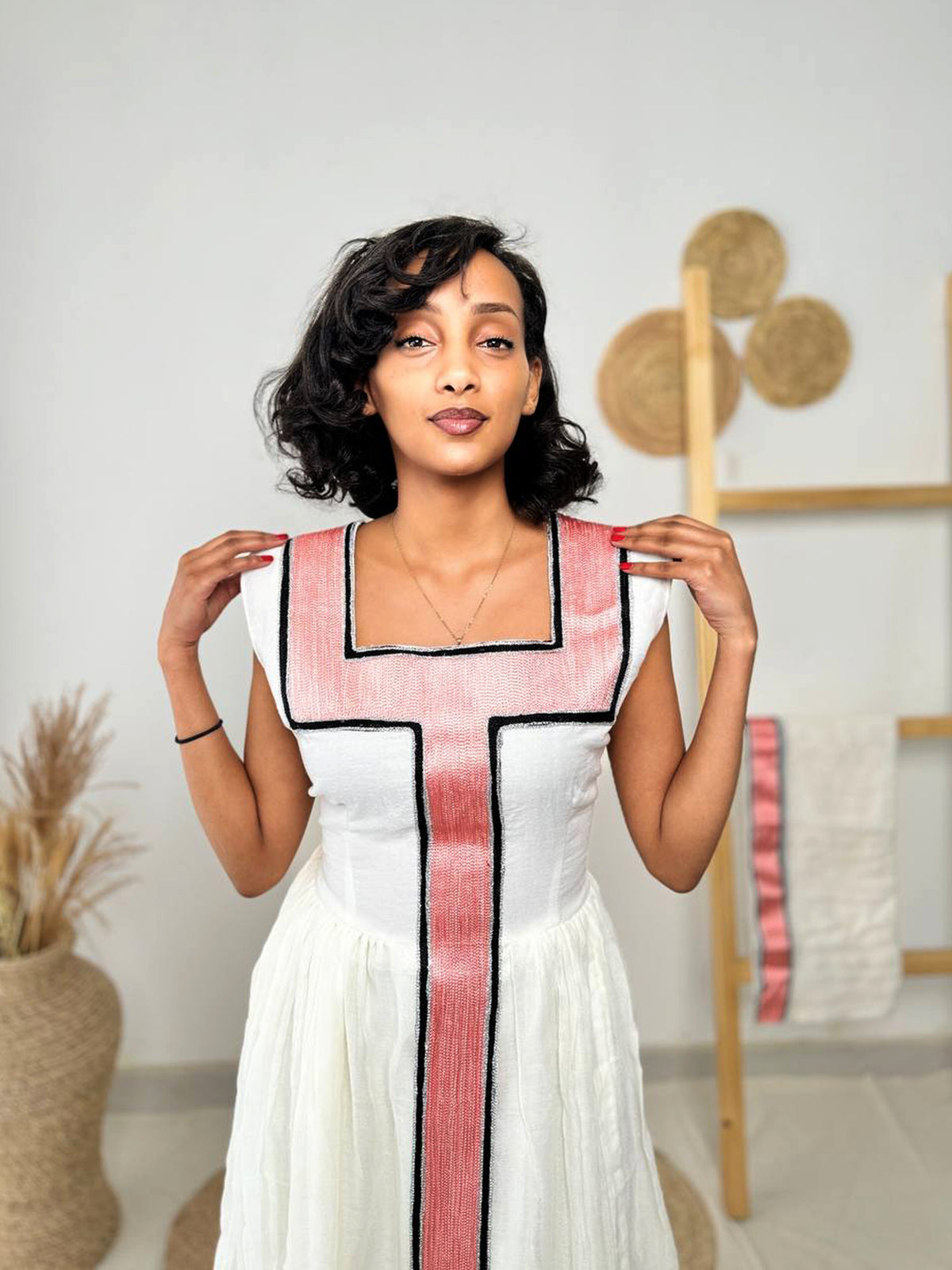 Blush Cross Panel Habesha Dress | Modern Ethiopian Kemis Hab248