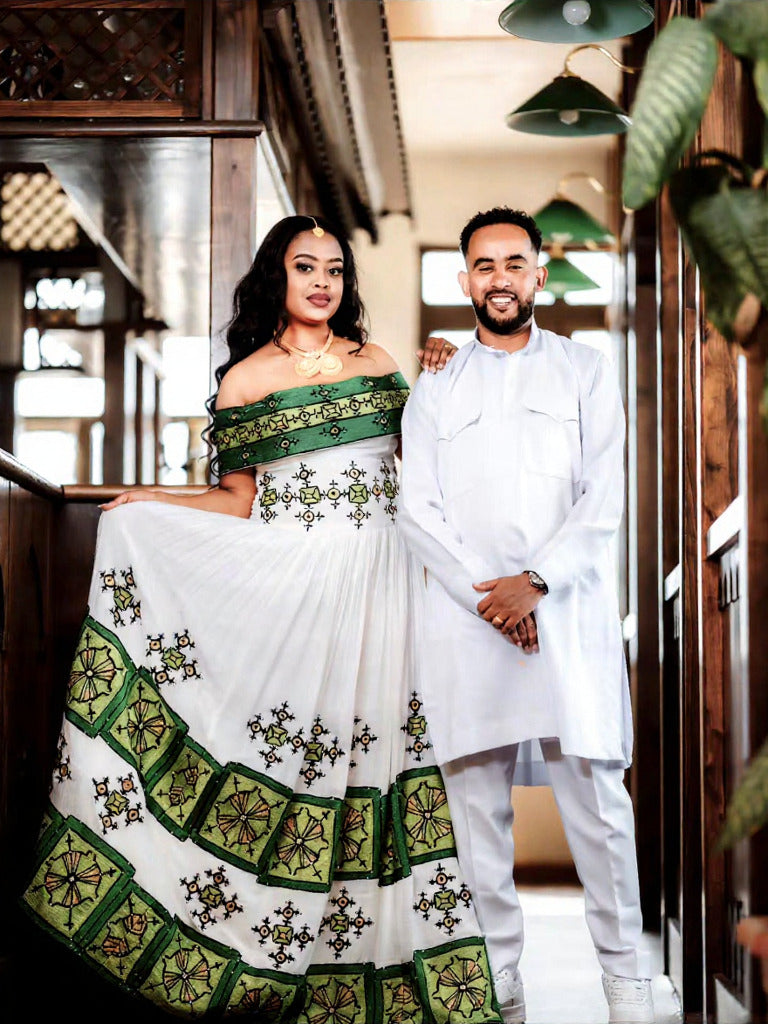 HABESHA KEMIS – ELEGANT COUPLE SET – TRADITIONAL ETHIOPIAN DRESS