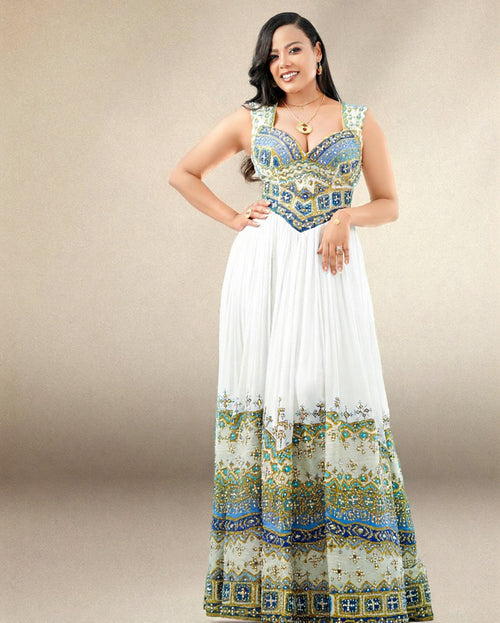 AJEBUSH PREMIUM HABESHA KEMIS | CULTURAL ETHIOPIAN WEDDING DRESS | HANDCRAFTED HABESHA DRESS
