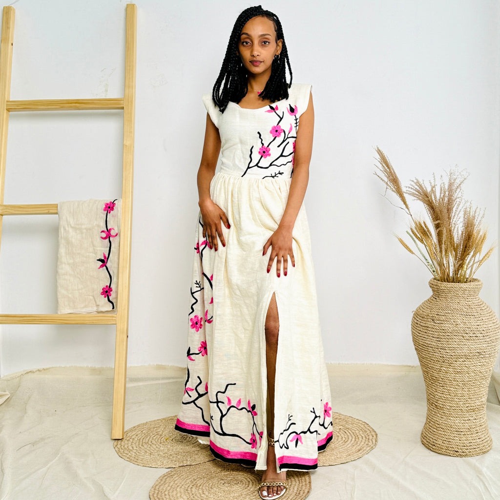 Habesha Dress | Pink-Toned Elegance | Special Occasions | Intricate Embroidery | Ethiopian Dress Hab94