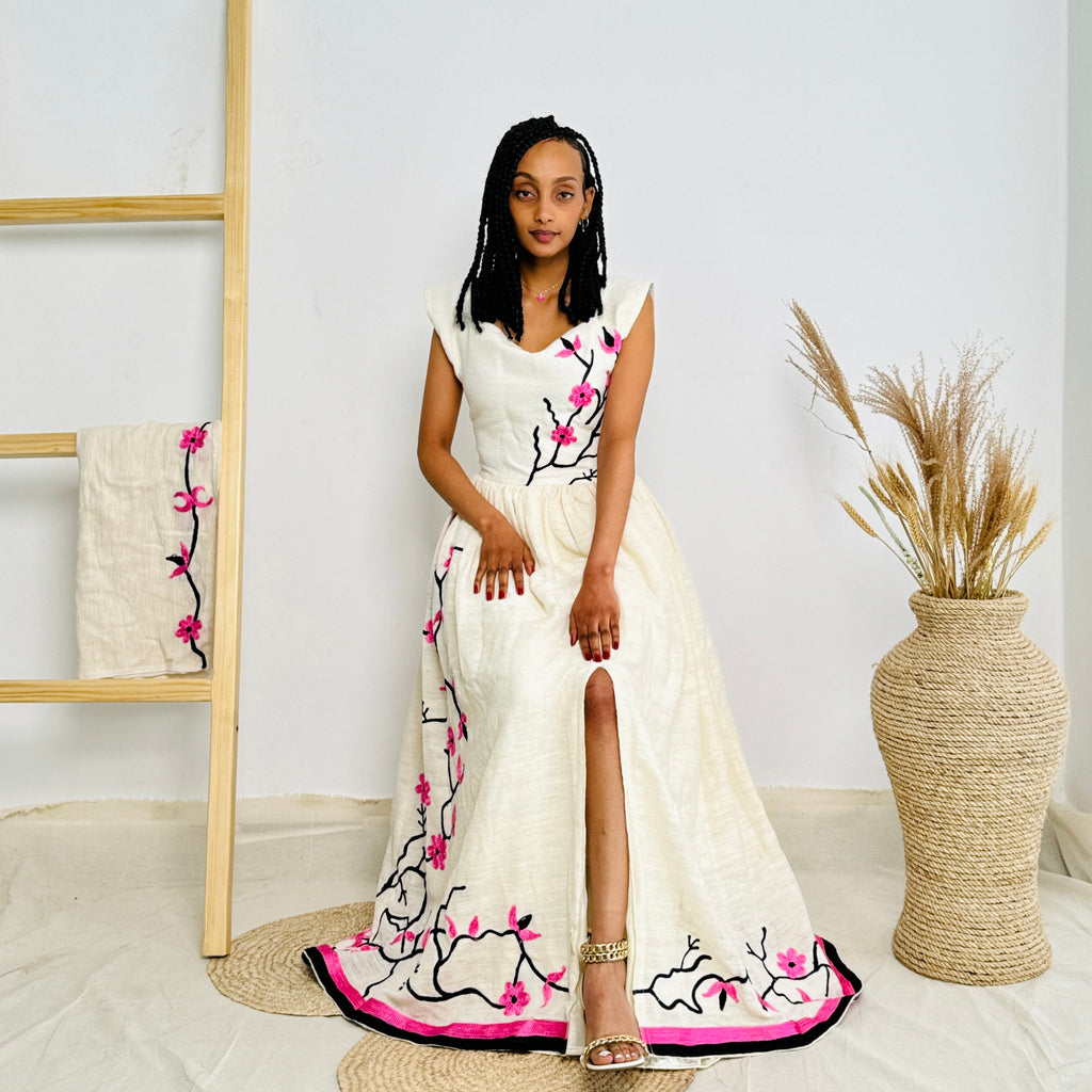 Habesha Dress | Pink-Toned Elegance | Special Occasions | Intricate Embroidery | Ethiopian Dress Hab94