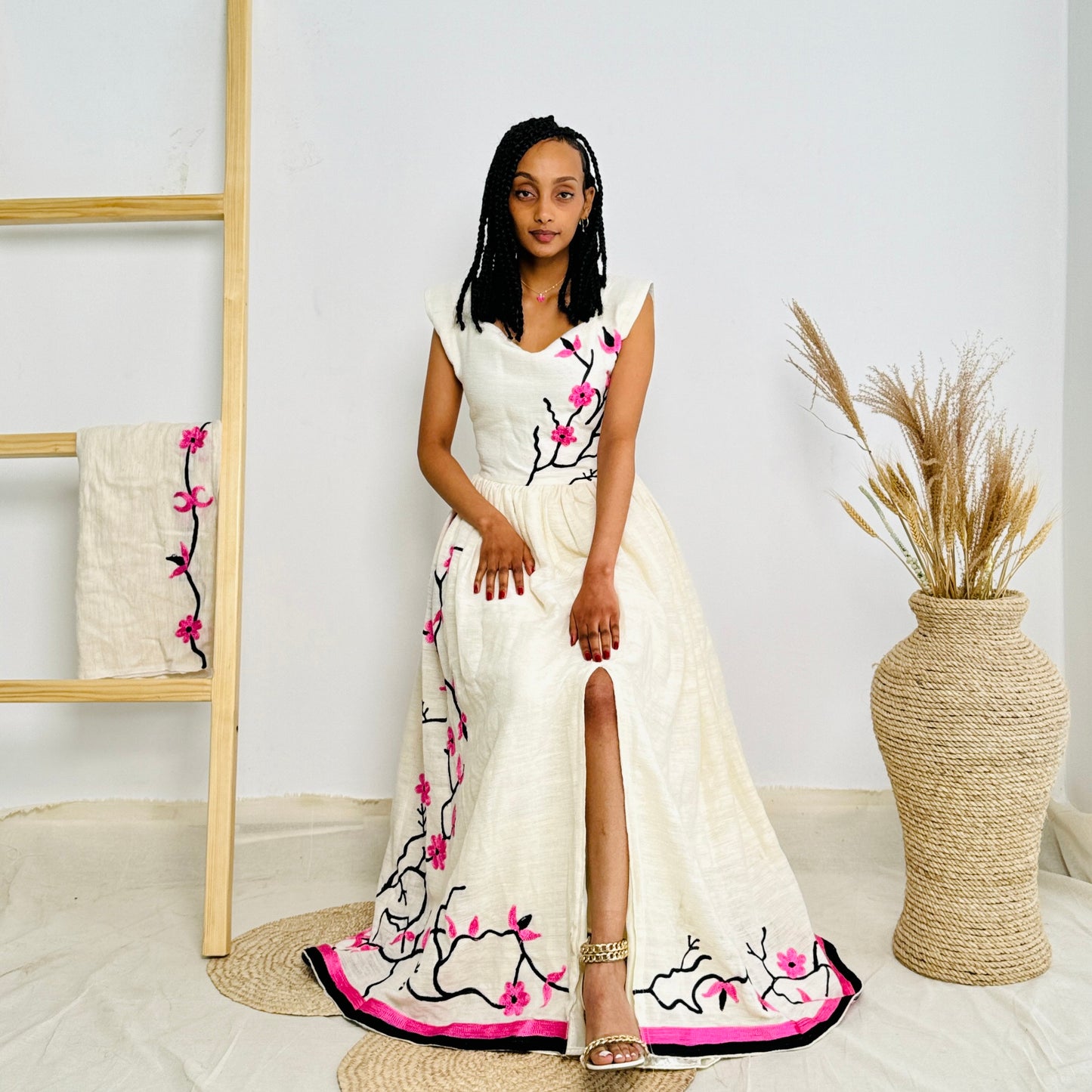 Habesha Dress | Pink-Toned Elegance | Special Occasions | Intricate Embroidery | Ethiopian Dress Hab94