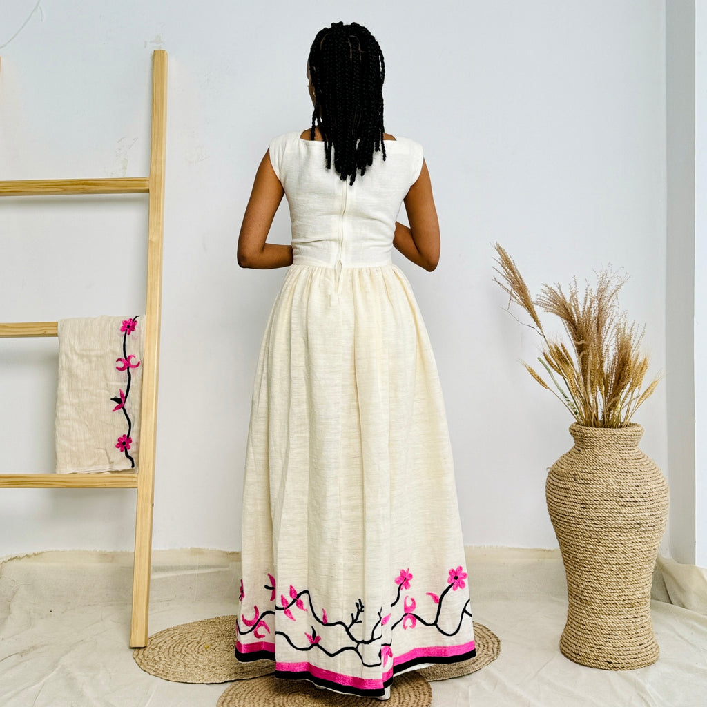 Habesha Dress | Pink-Toned Elegance | Special Occasions | Intricate Embroidery | Ethiopian Dress Hab94