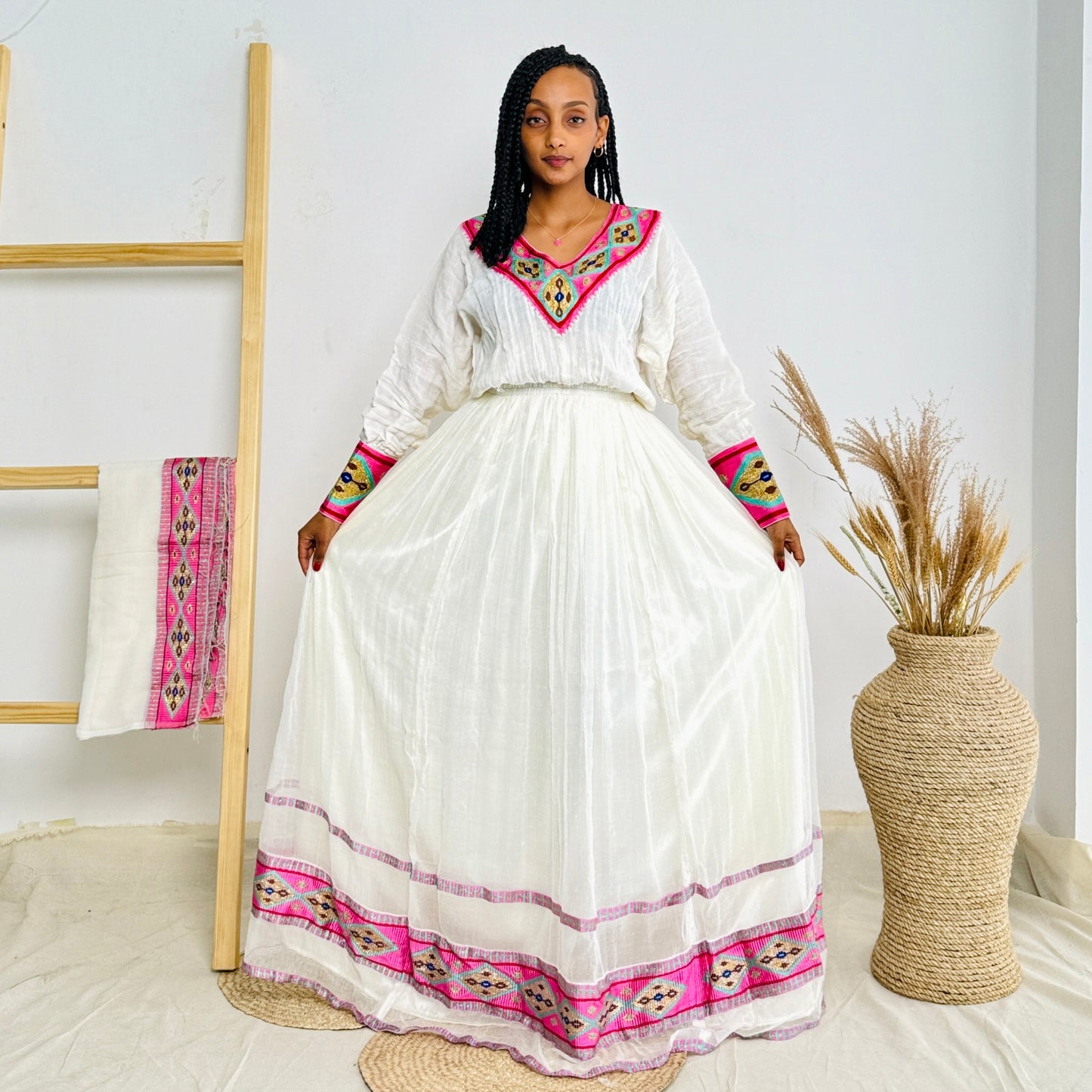 Ethiopian Dress | Soft Pink Elegance | Special Occasions | Minimalist Handcrafted Design | Habesha Dress Hab99