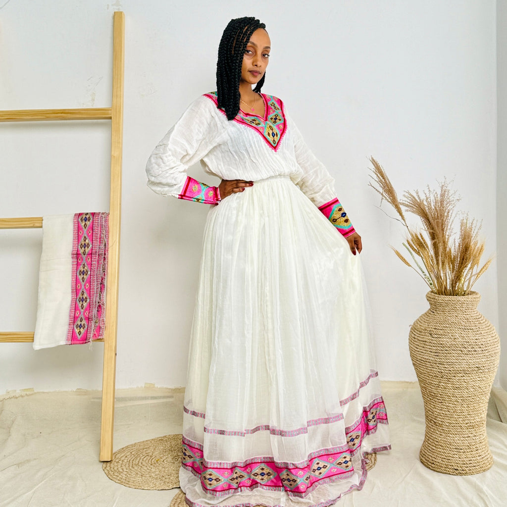 Ethiopian Dress | Soft Pink Elegance | Special Occasions | Minimalist Handcrafted Design | Habesha Dress Hab99