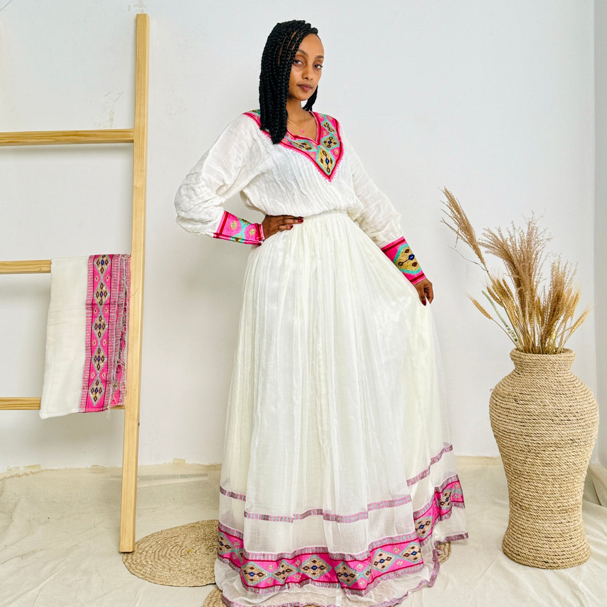 Ethiopian Dress | Soft Pink Elegance | Special Occasions | Minimalist Handcrafted Design | Habesha Dress Hab99