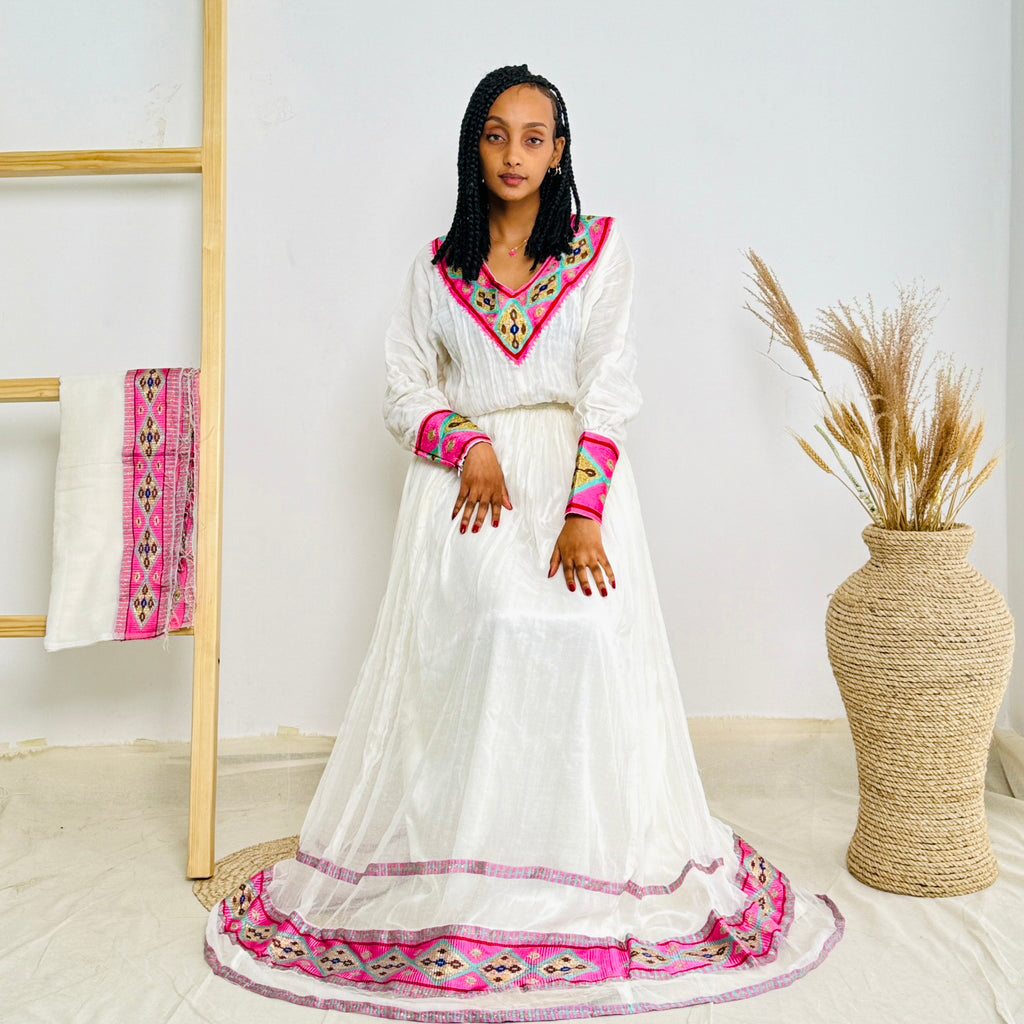 Ethiopian Dress | Soft Pink Elegance | Special Occasions | Minimalist Handcrafted Design | Habesha Dress Hab99