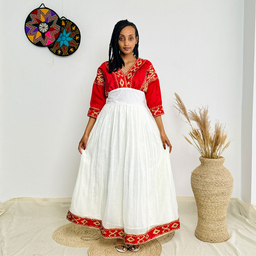 Vibrant Red Habesha Dress