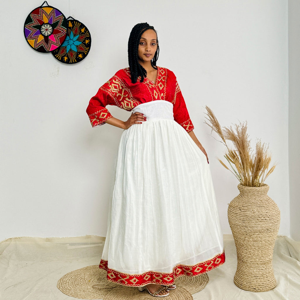 Vibrant Red Habesha Dress for Special Occasions Hab21