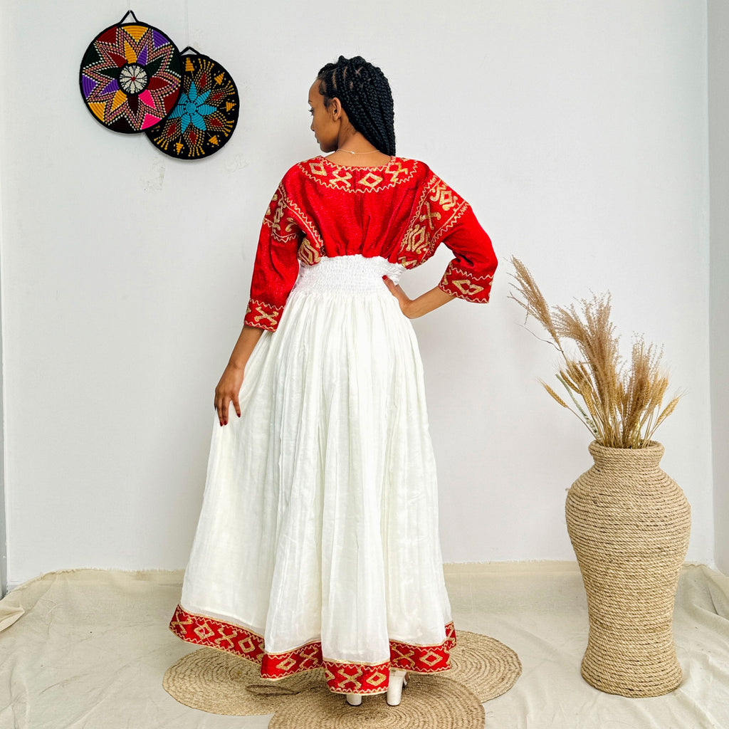 Vibrant Red Habesha Dress for Special Occasions Hab21