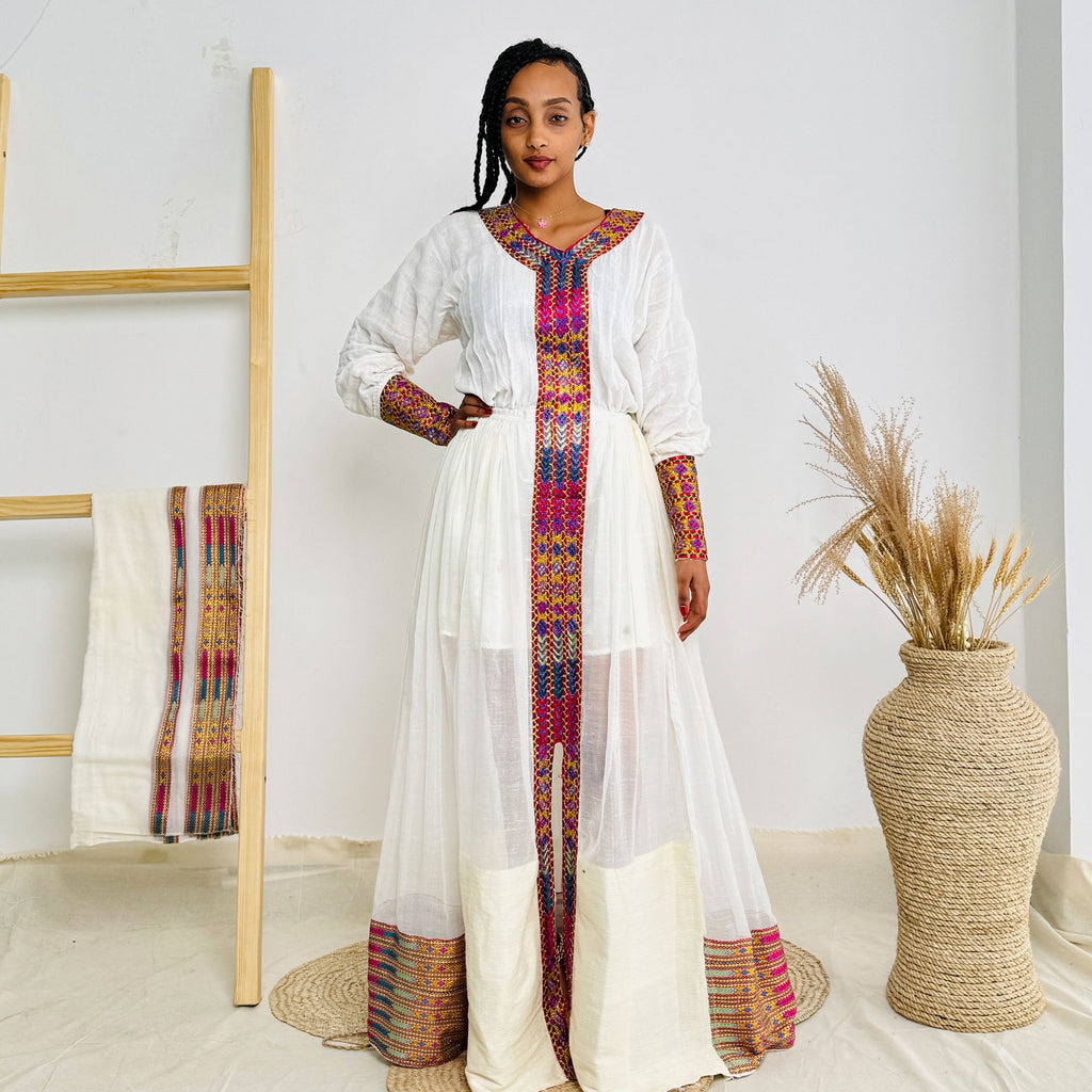 Vibrant Modern Habesha Kemis Elegant Ethiopian Dress Hab41