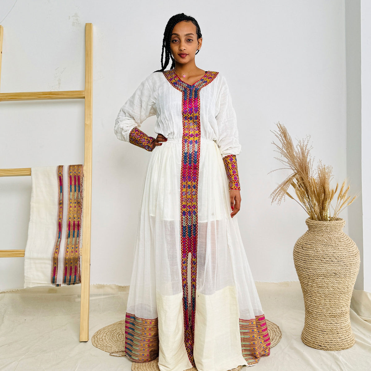 Vibrant Modern Habesha Kemis Elegant Ethiopian Dress Hab41