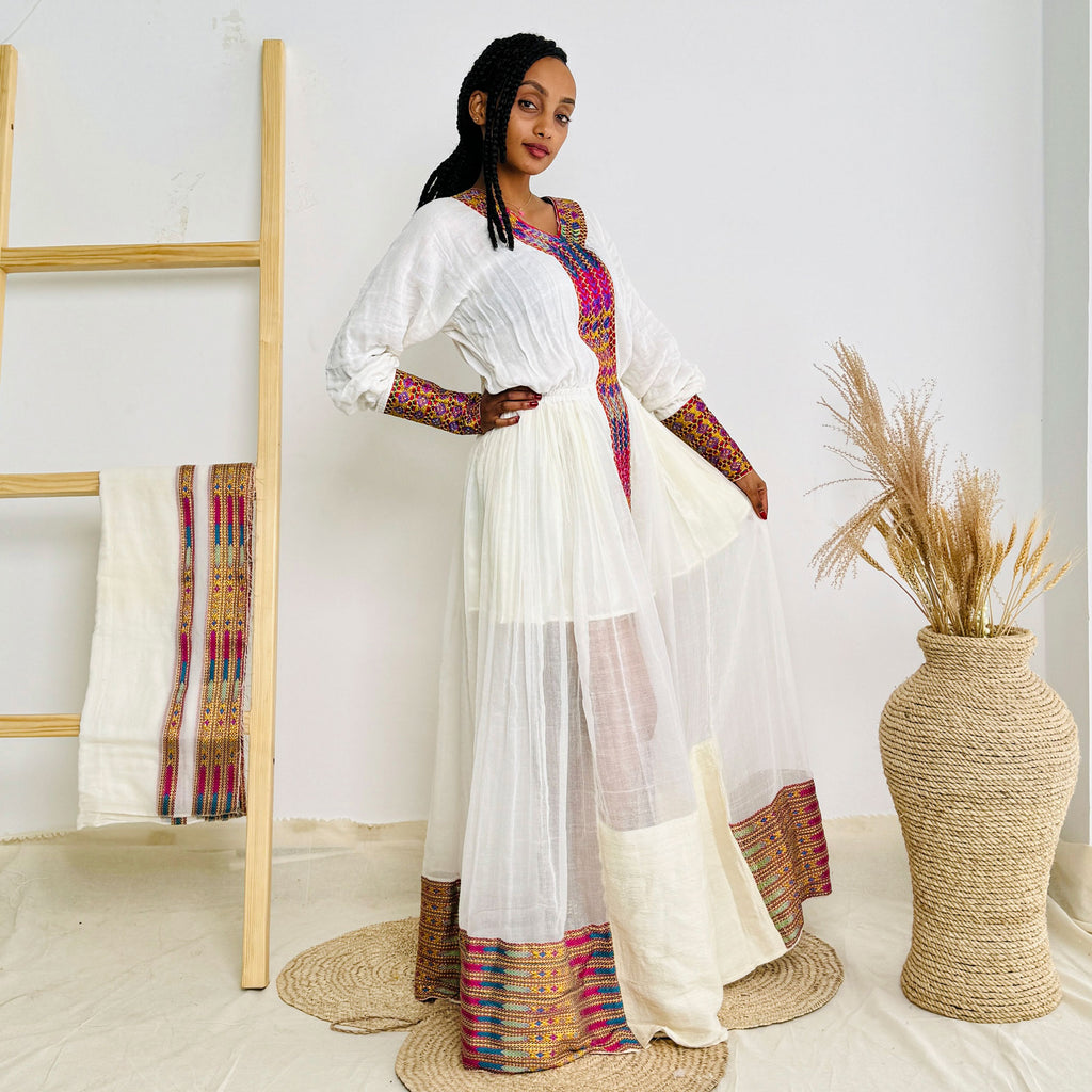 Vibrant Modern Habesha Kemis Elegant Ethiopian Dress Hab41