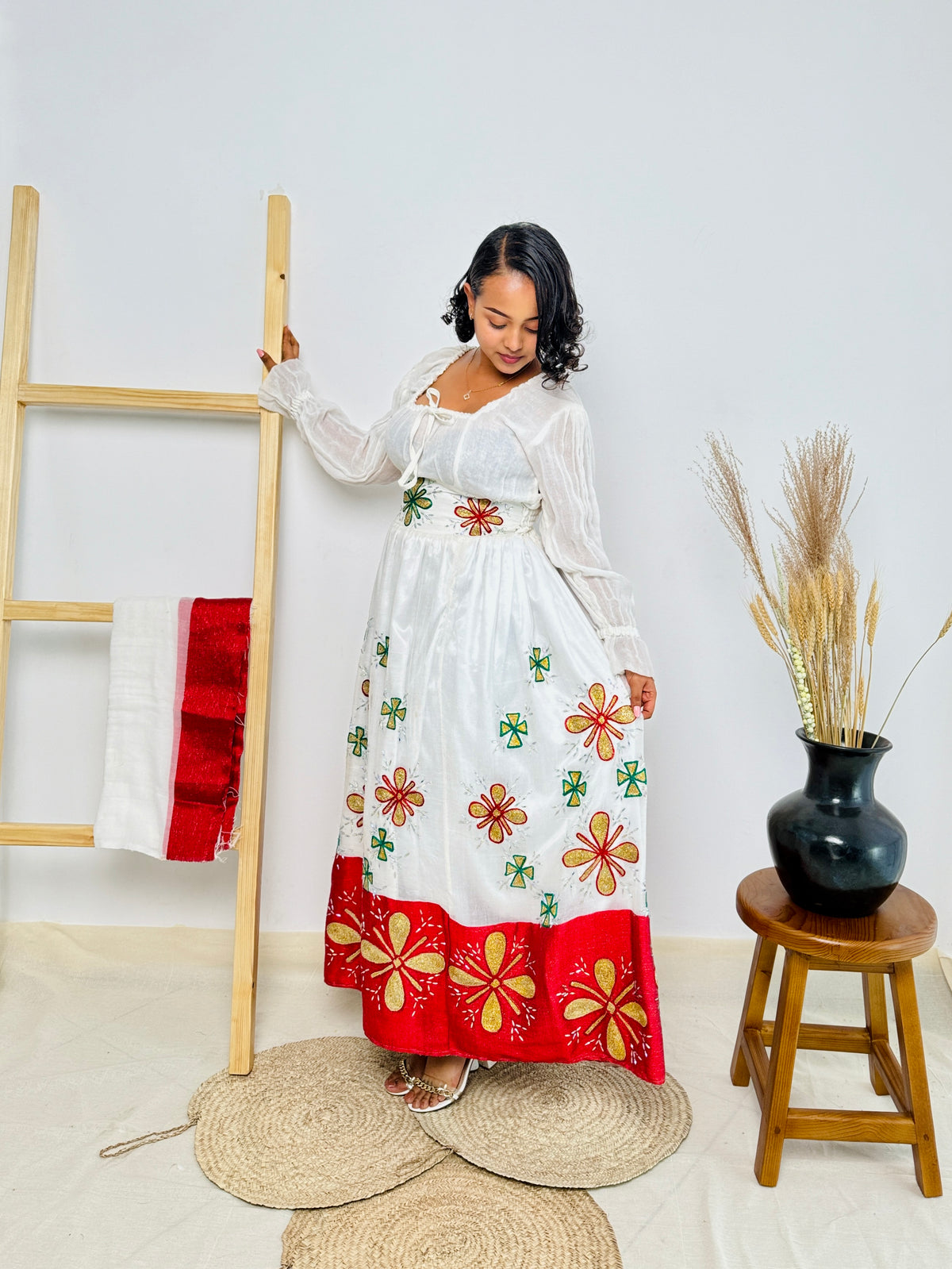 Festive Red Design Habesha Dress for a Christmas Celebration Hab04