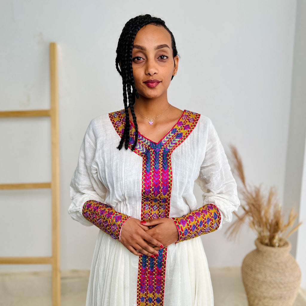 Vibrant Modern Habesha Kemis Elegant Ethiopian Dress Hab41
