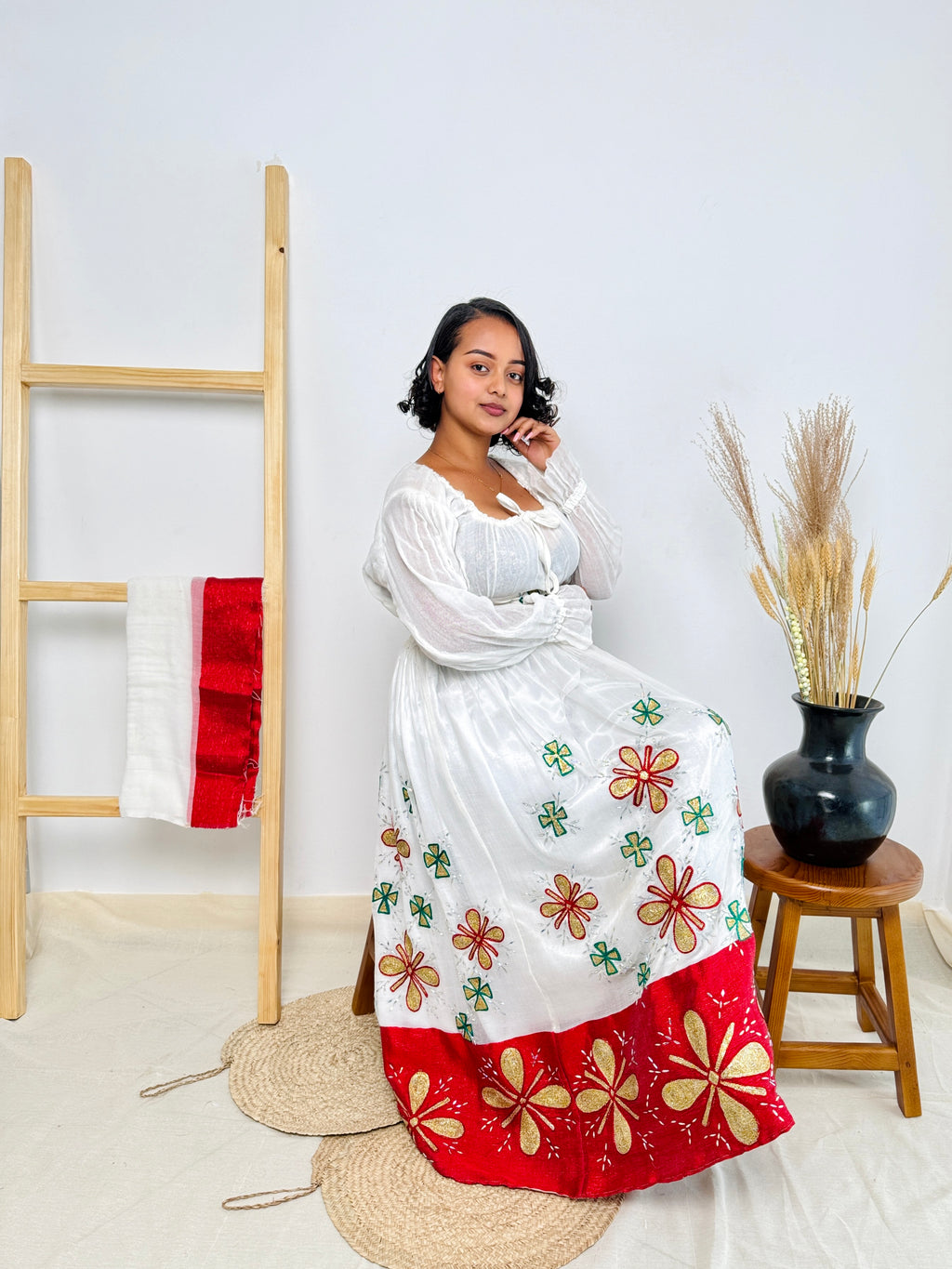 Festive Red Design Habesha Dress for a Christmas Celebration Hab04
