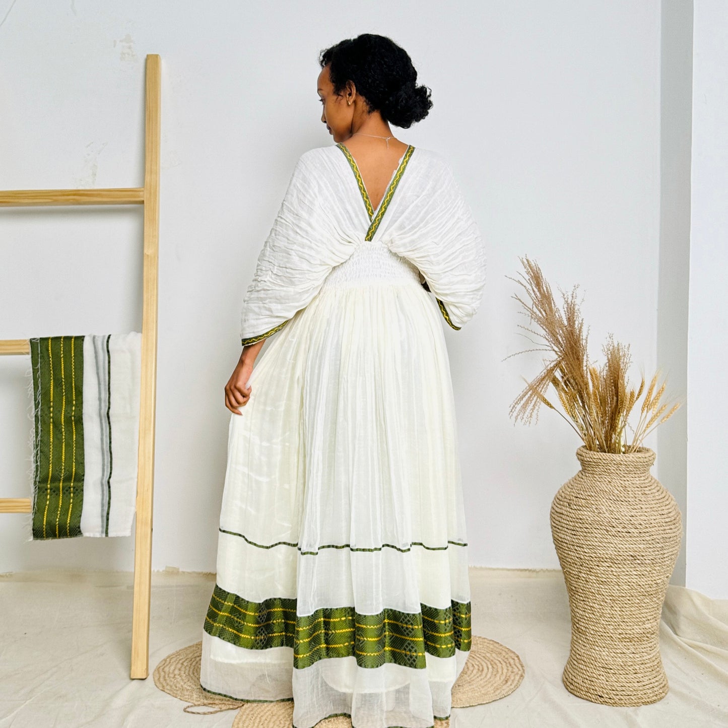 Ethiopian Dress | Minimalist Habesha Dress | Timeless Style with Green Accents | Habesha Dress Hab103