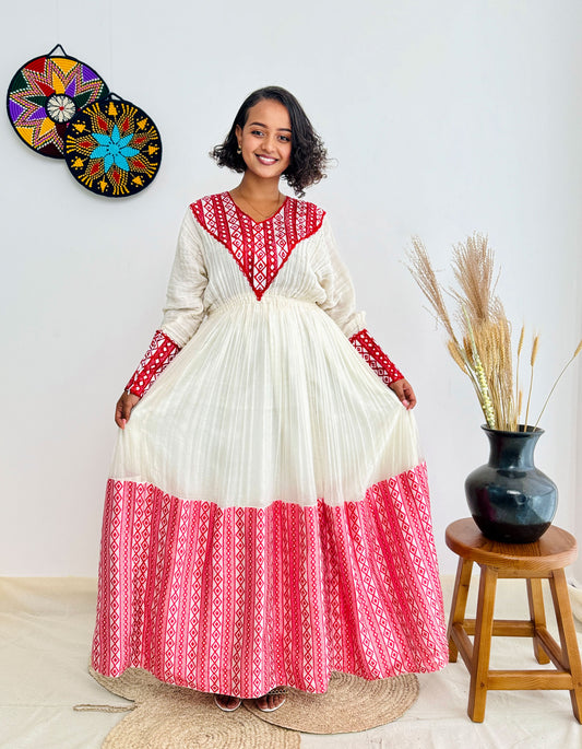Pink design habesha dress