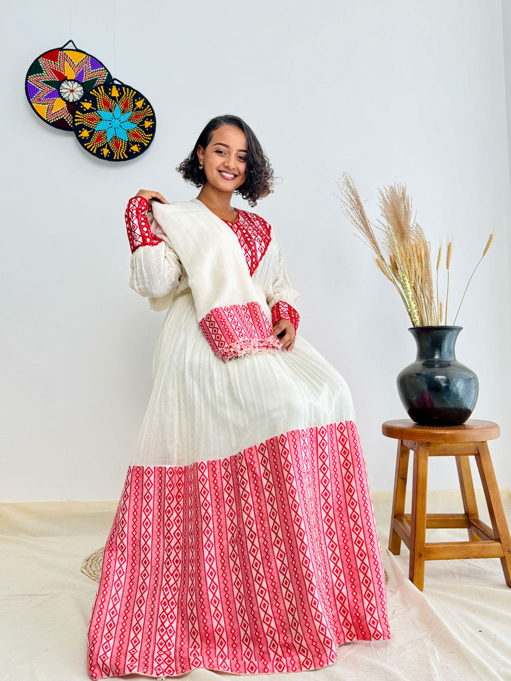 Pink Traditional Dress Wide-Design Habesha Kemis Hab25