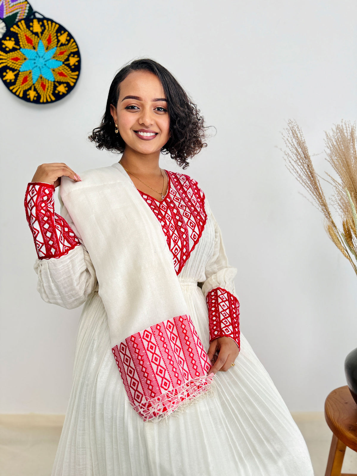 Pink Traditional Dress Wide-Design Habesha Kemis Hab25