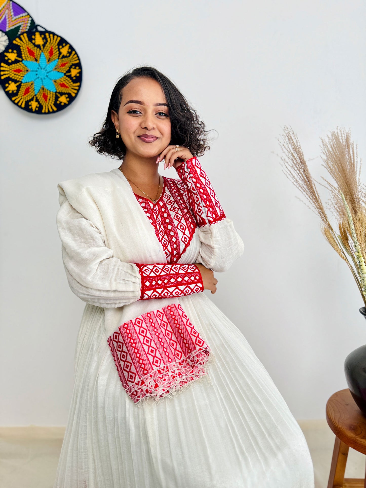 Pink Traditional Dress Wide-Design Habesha Kemis Hab25