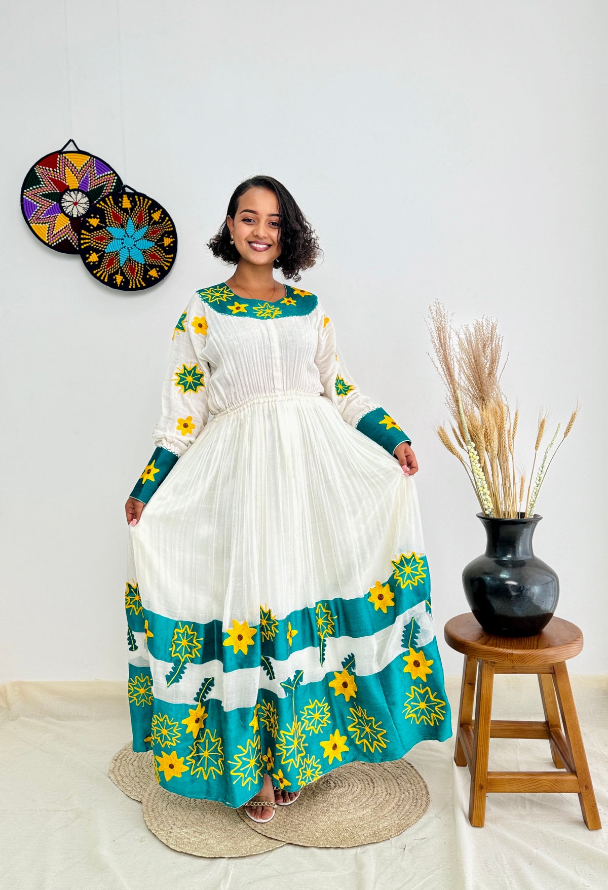 Adey Abeba Habesha Dress | Elegant Green Dress | Cultural Celebrations Dress | Handmade Ethiopian Dress Hab112