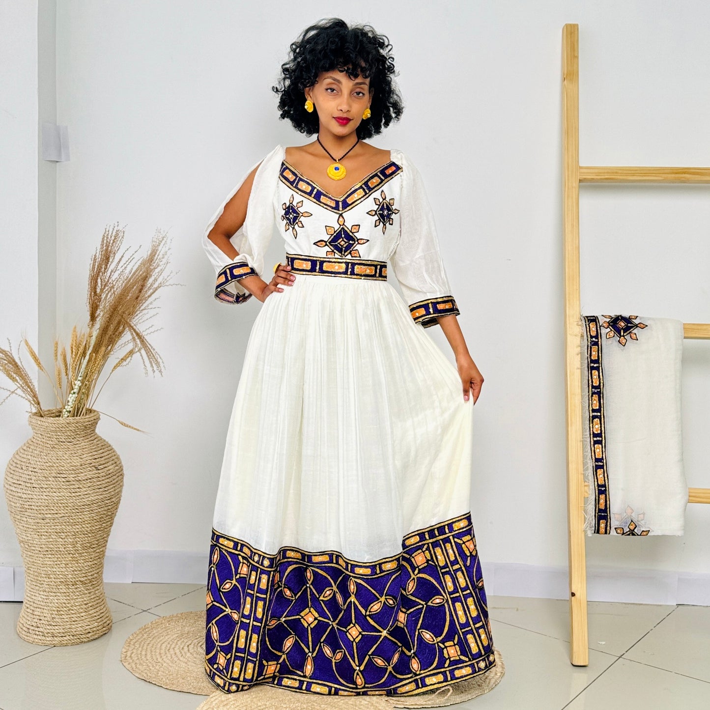 Habesha Dress | Elegant Blue Design | Special Occasions | Intricate Embroidery | Ethiopian Dress Hab96