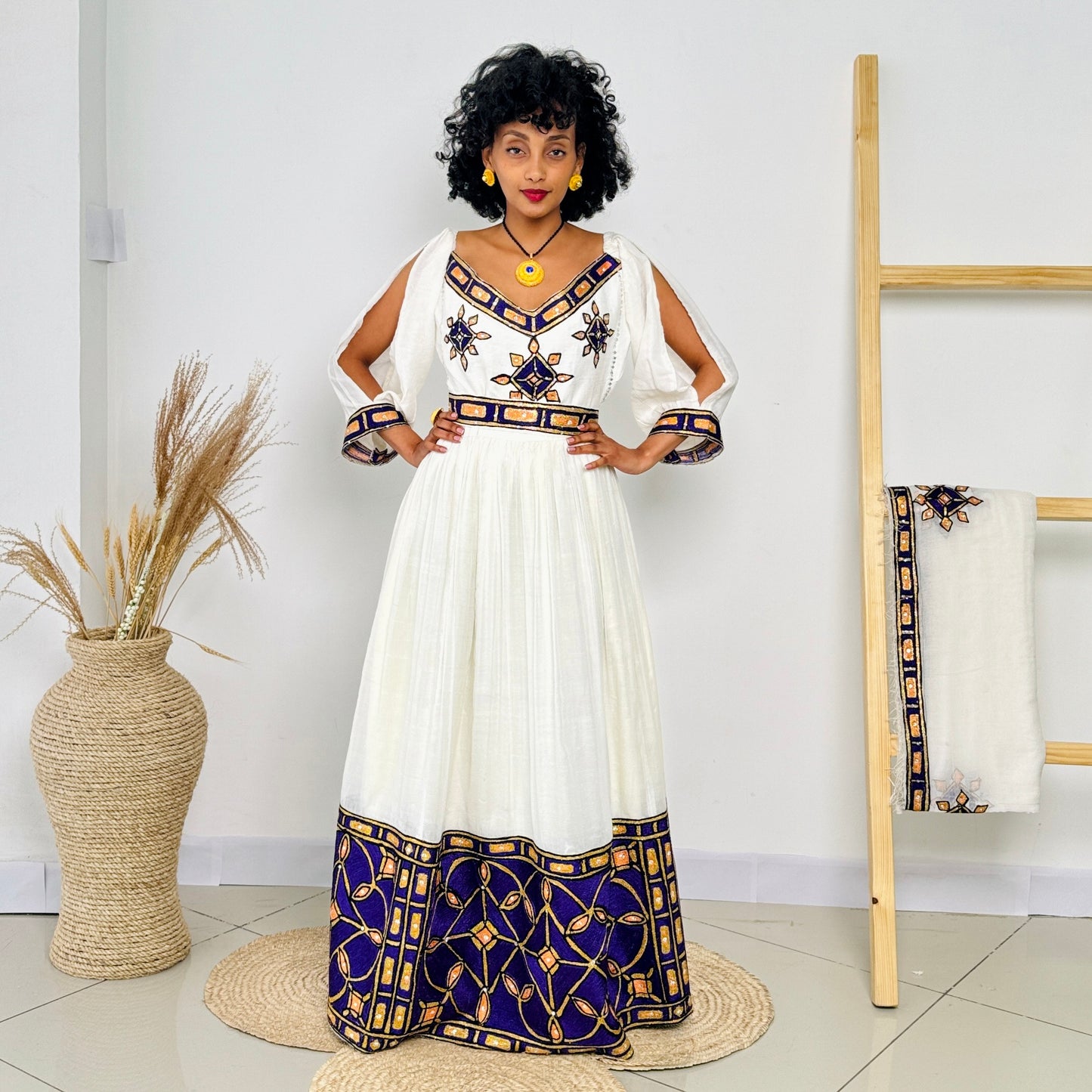 Habesha Dress | Elegant Blue Design | Special Occasions | Intricate Embroidery | Ethiopian Dress Hab96