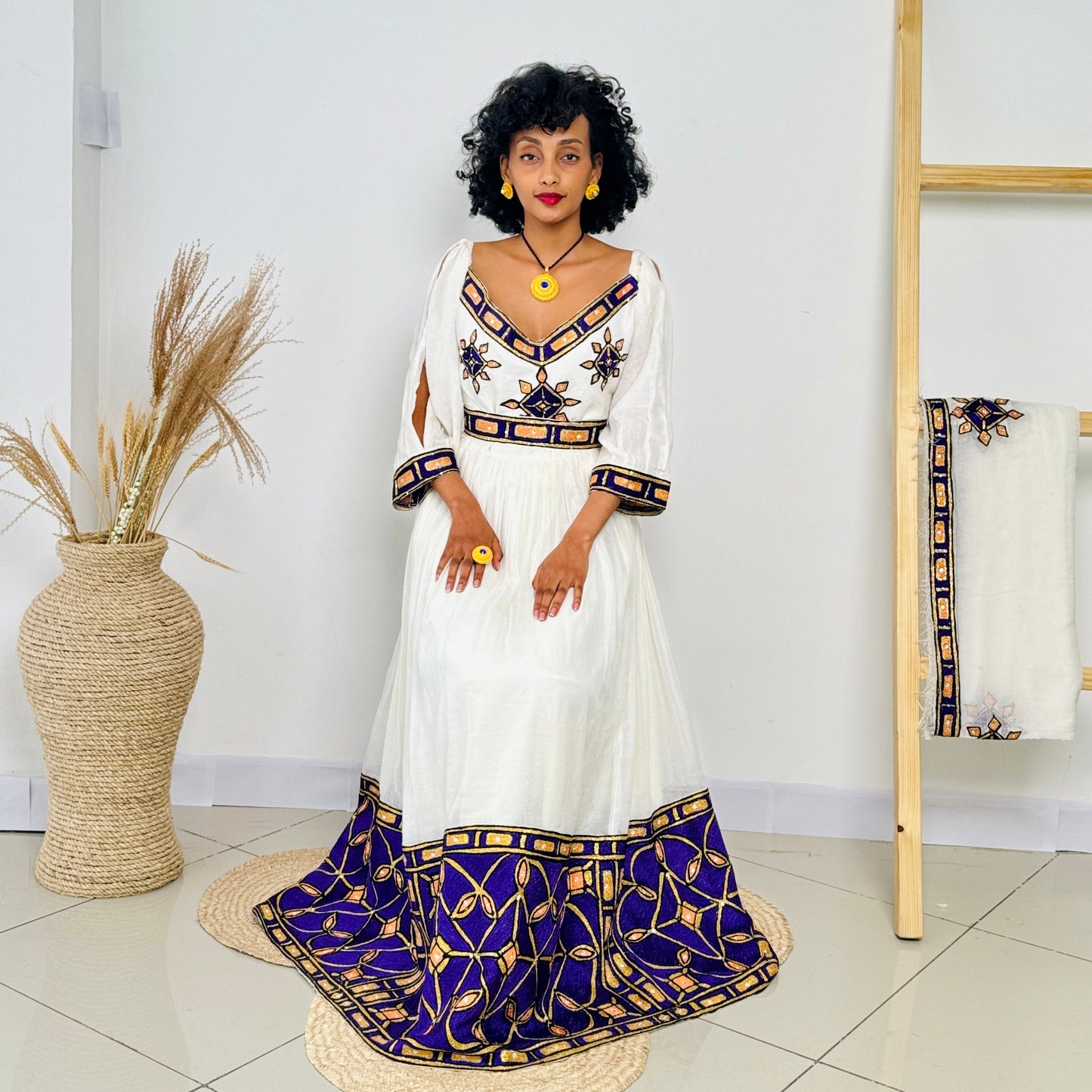 Habesha Dress | Elegant Blue Design | Special Occasions | Intricate Embroidery | Ethiopian Dress Hab96