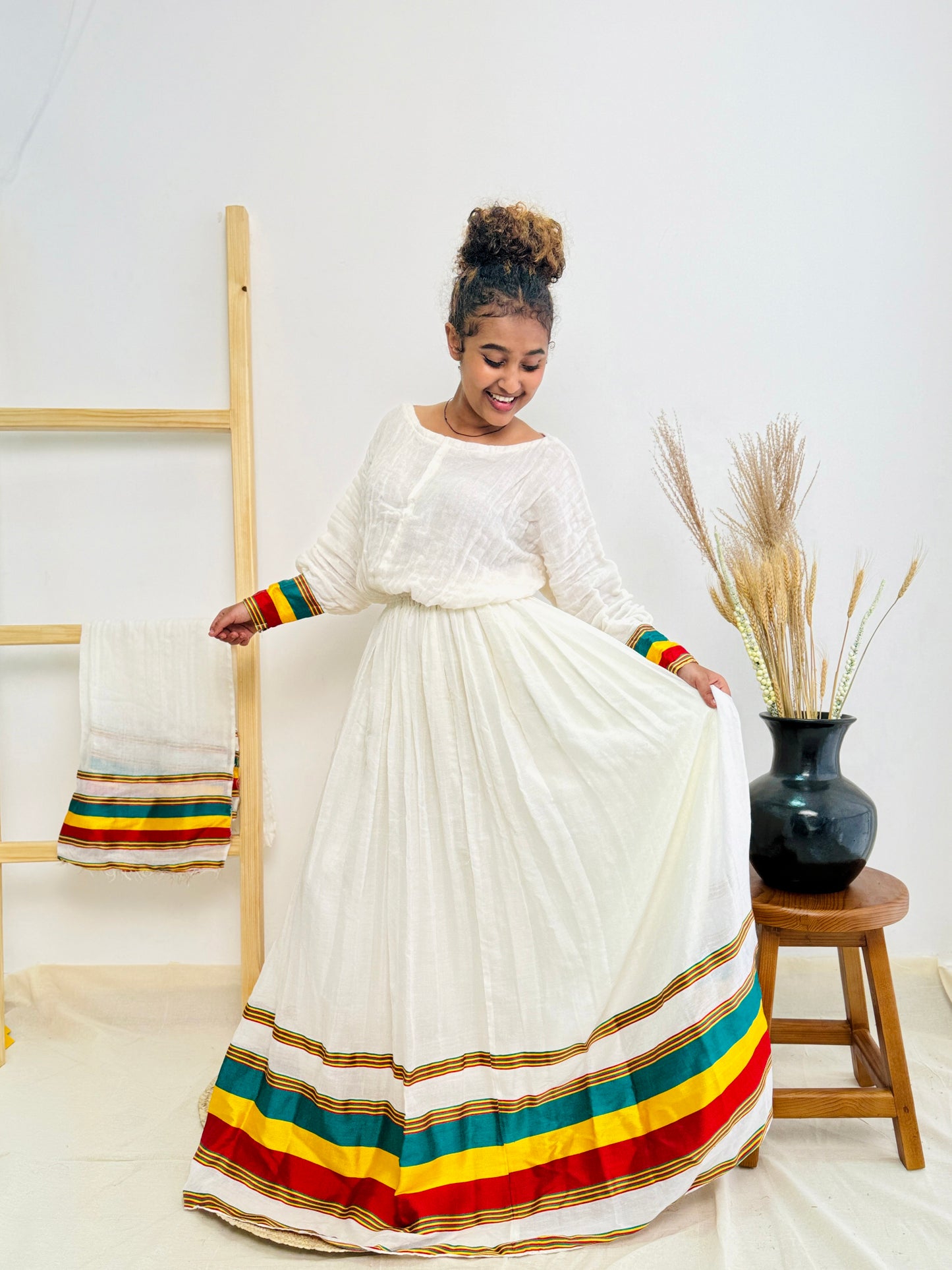 Habesha Dress | Ethiopian Flag-Inspired Design | Cultural Celebrations | Intricate Embroidery|  Ethiopian Dress Hab95