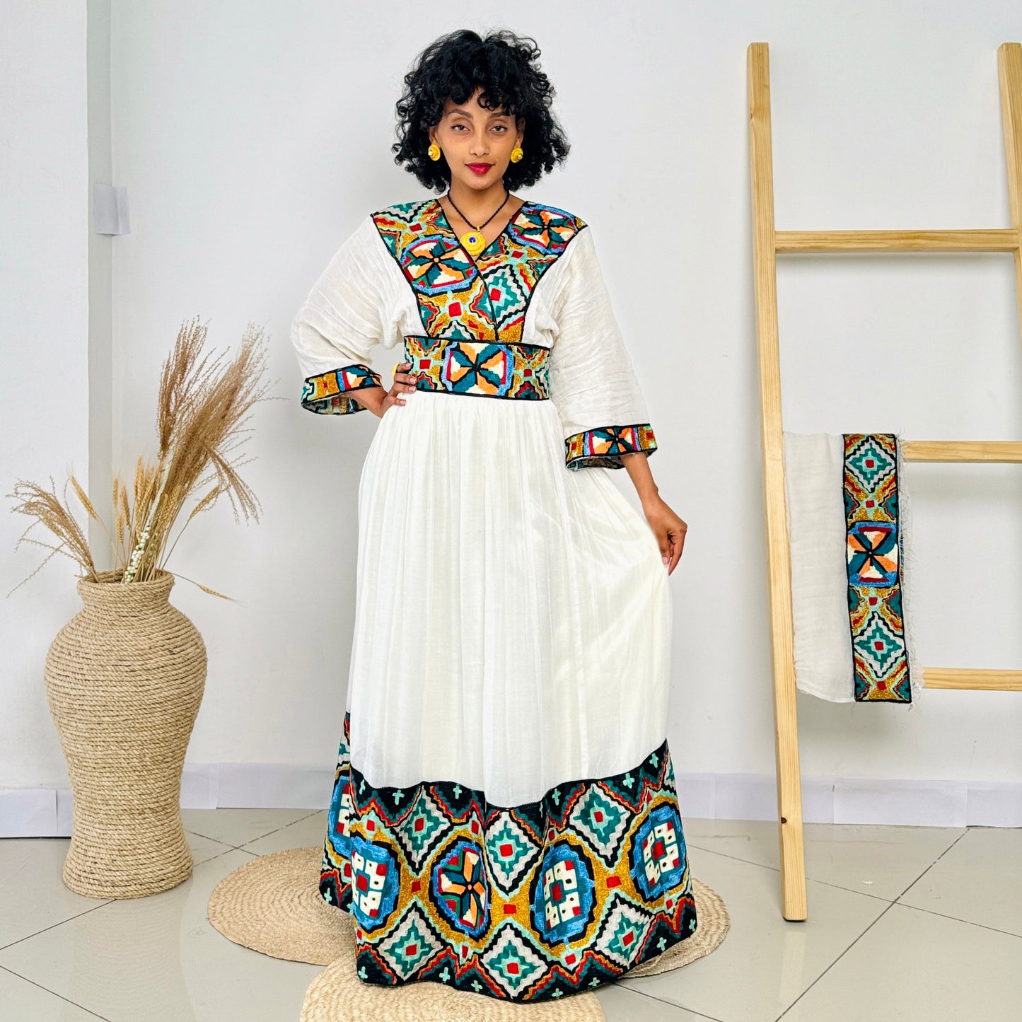 Ethiopian Dress | Multicolor Design | Cultural Elegance | Intricate Embroidery | Habesha Dress Hab93
